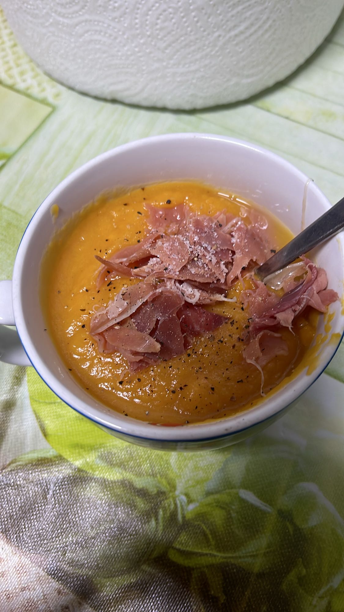 Crema de calabaza con jamón
