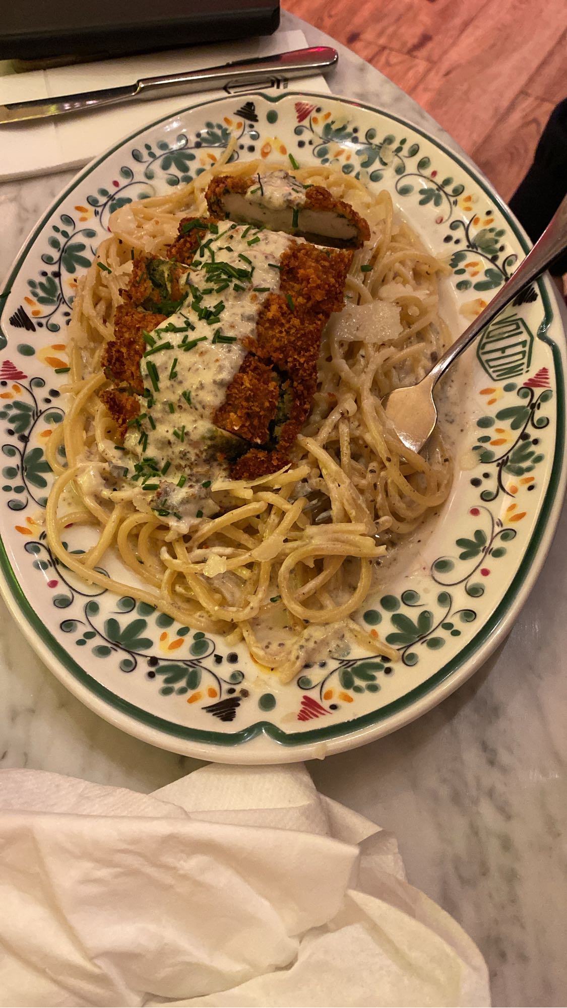 Pâtes au poulet pané