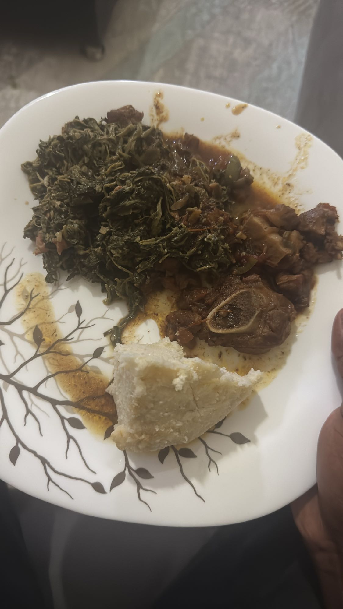 Ugali with beef and greens