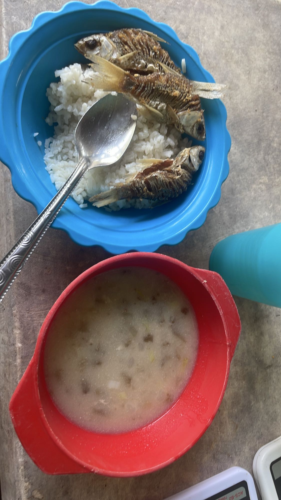 Pescado frito con arroz