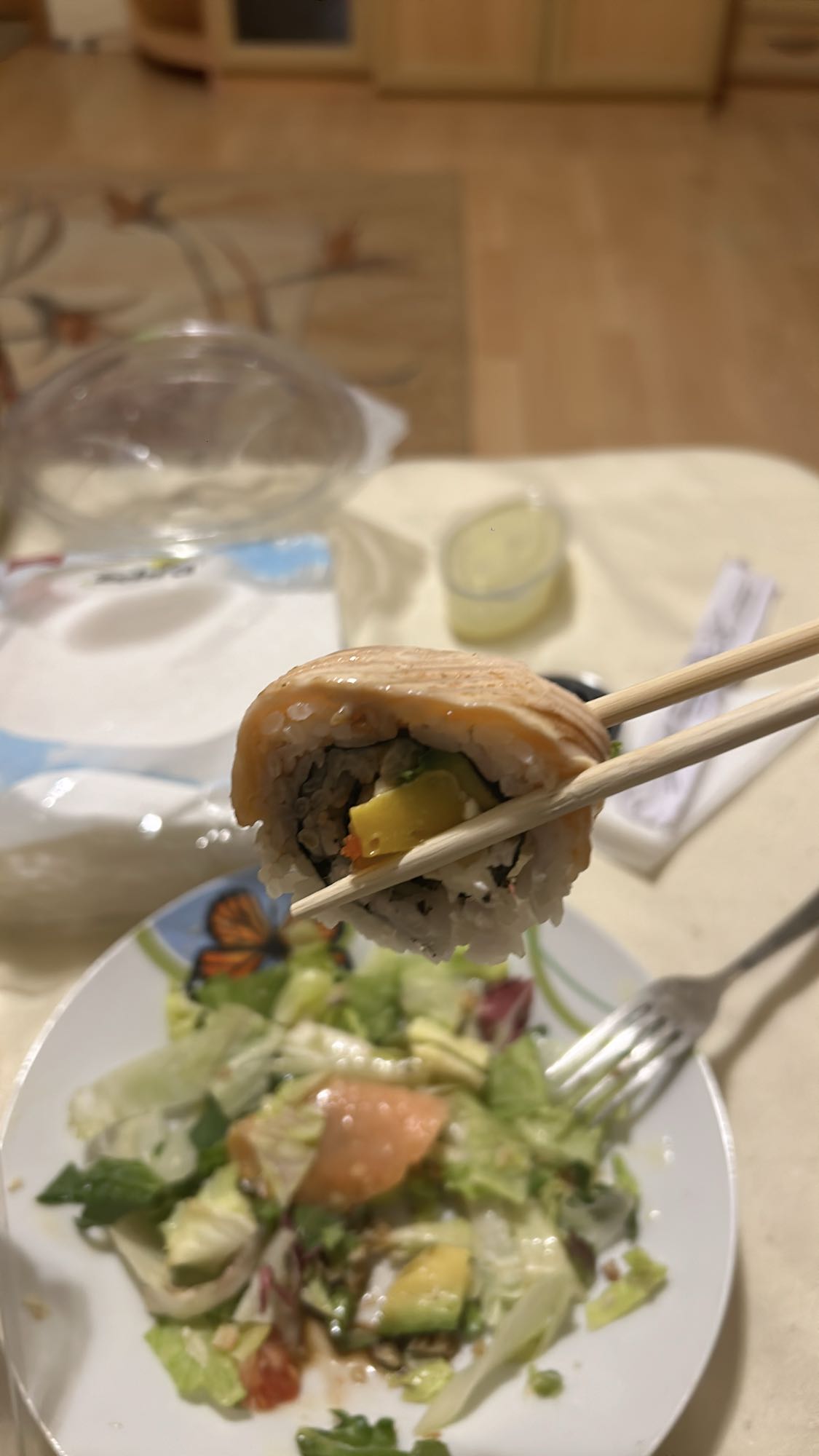 Salmon Sushi with Salad