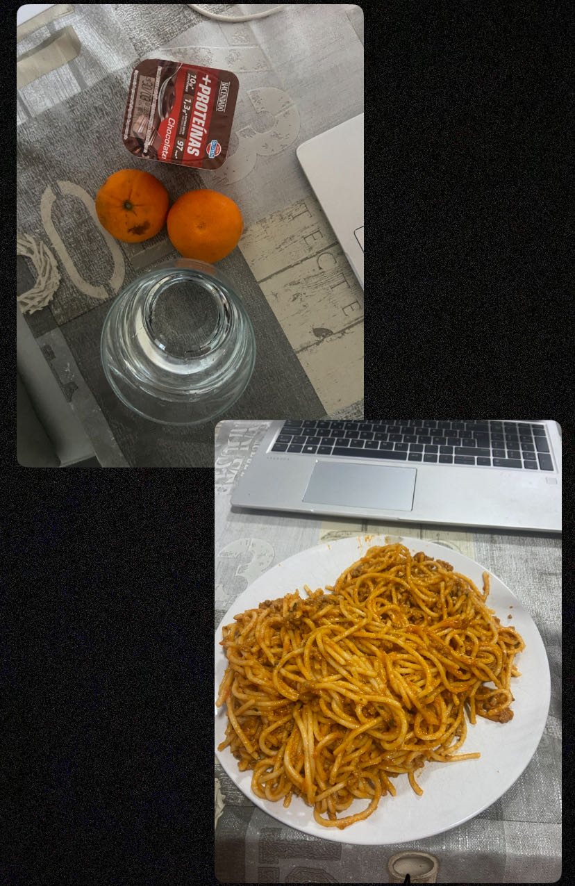 Espaguetis con yogur y frutas