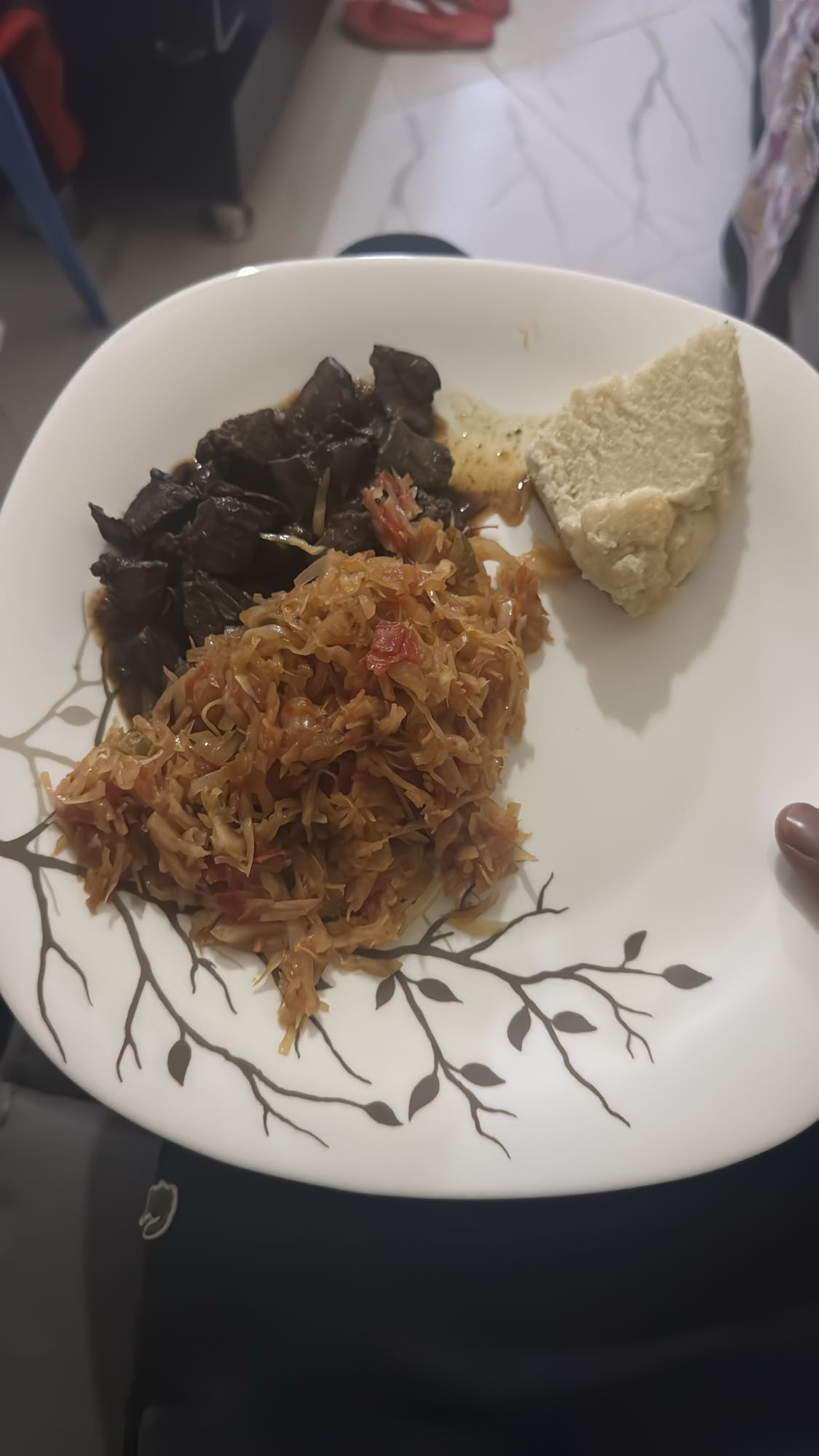 Cabbage with liver and ugali