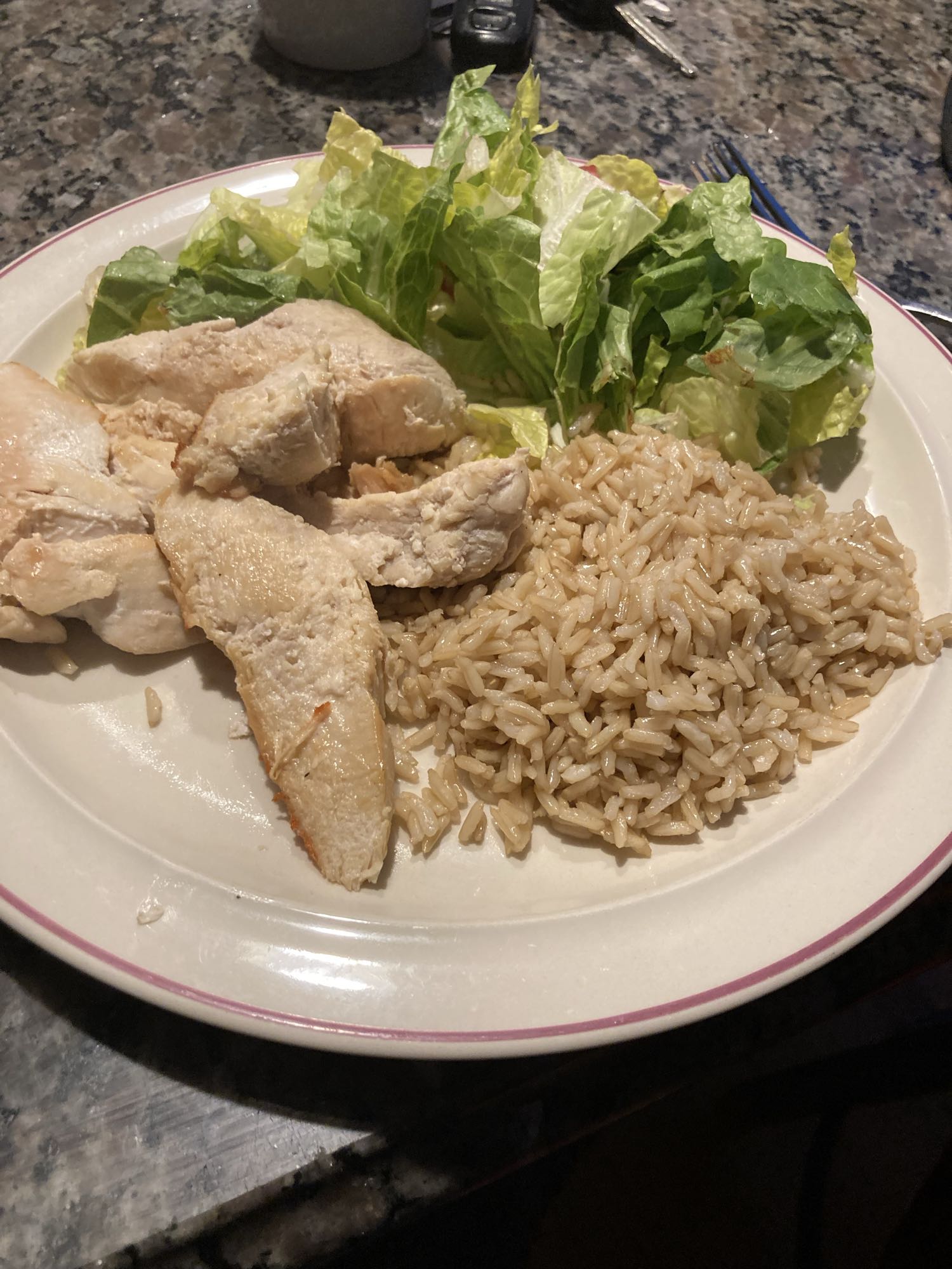 Poulet avec riz et salade