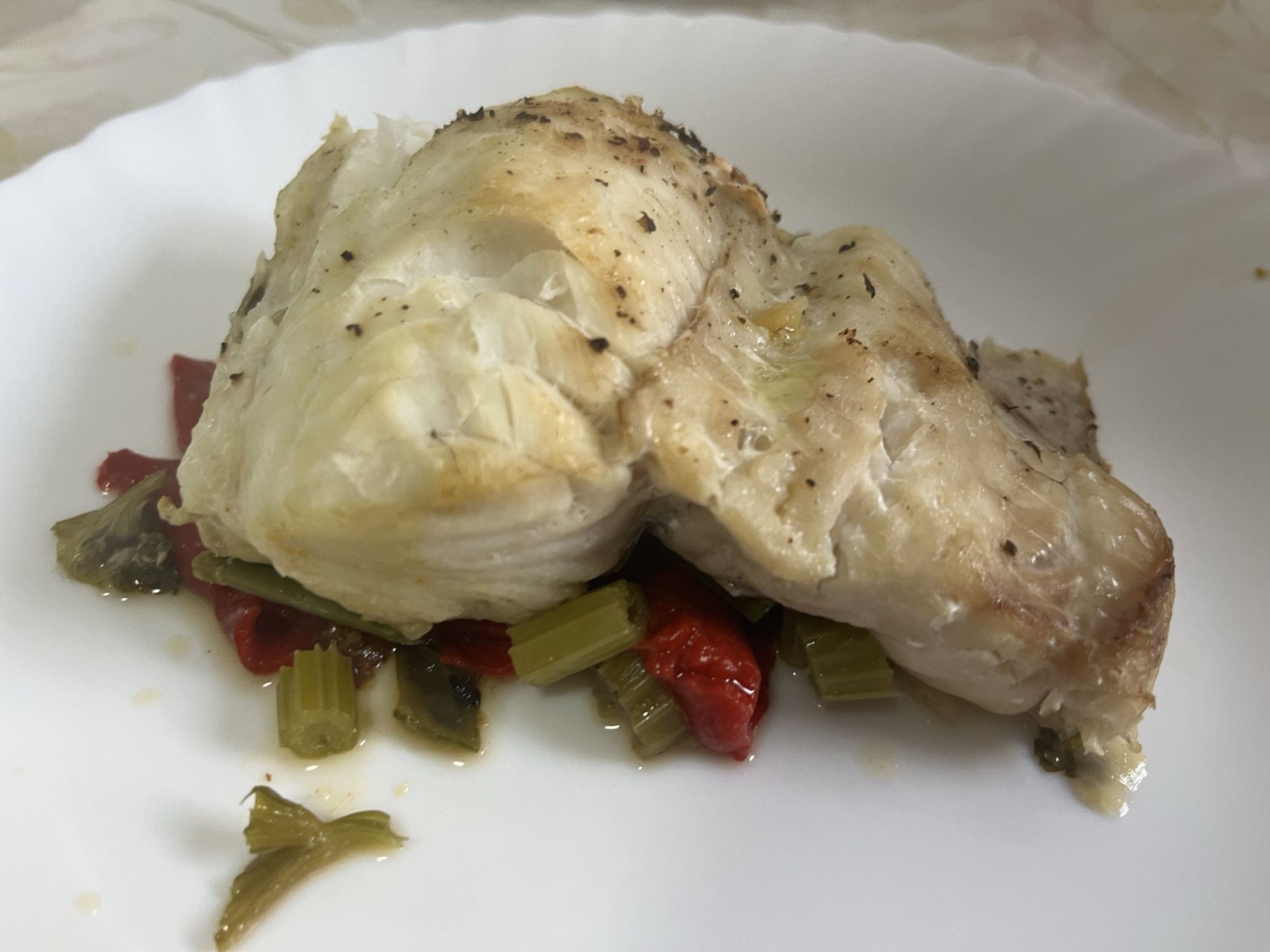 Pescado al horno con verduras