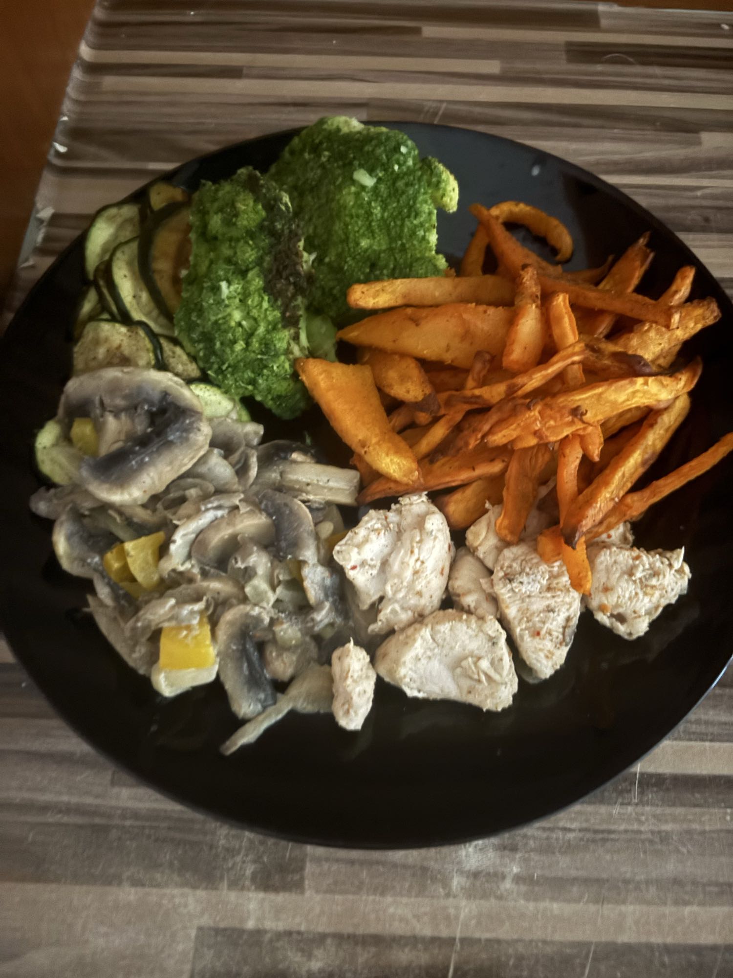 Poulet avec légumes et frites