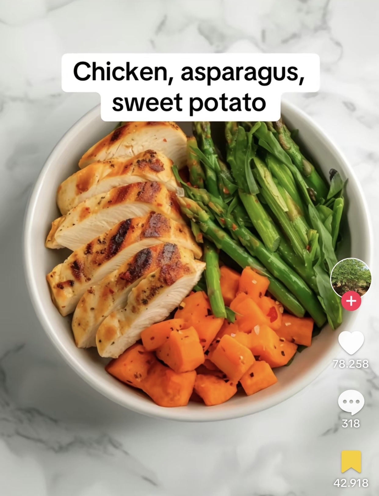 Chicken, asparagus, sweet potato