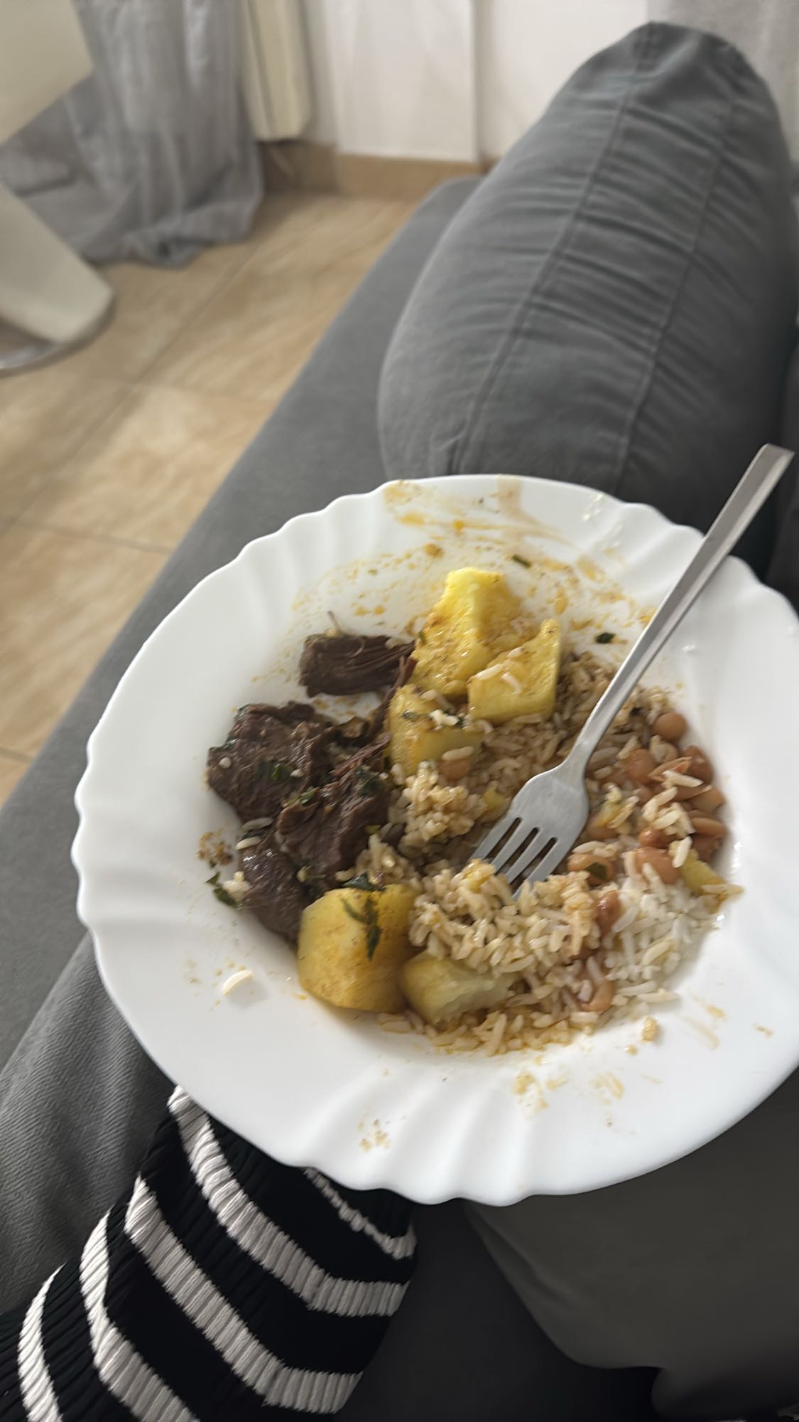 Arroz con carne y papas