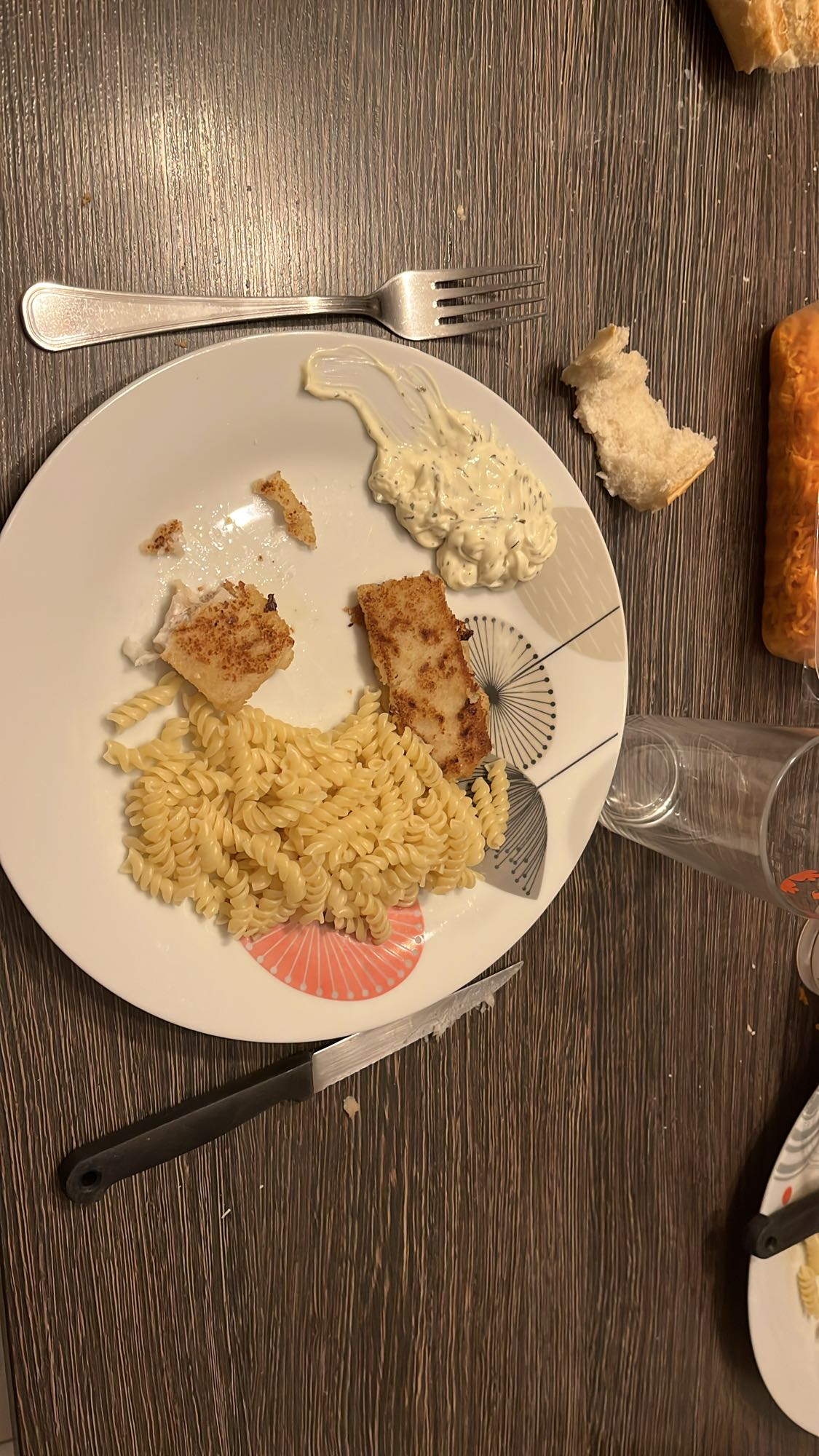 Pâtes et poisson pané