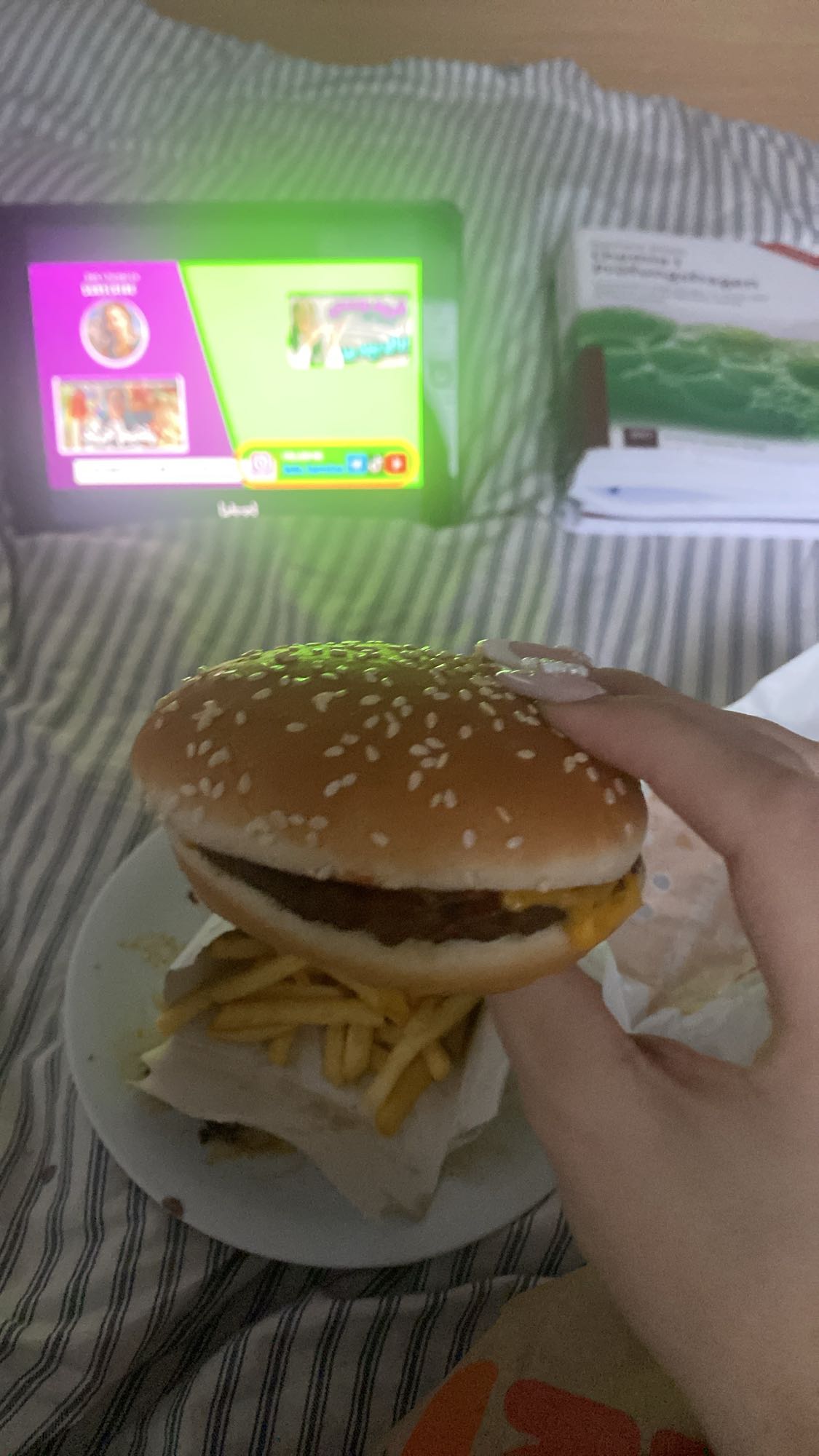 Cheeseburger mit Pommes