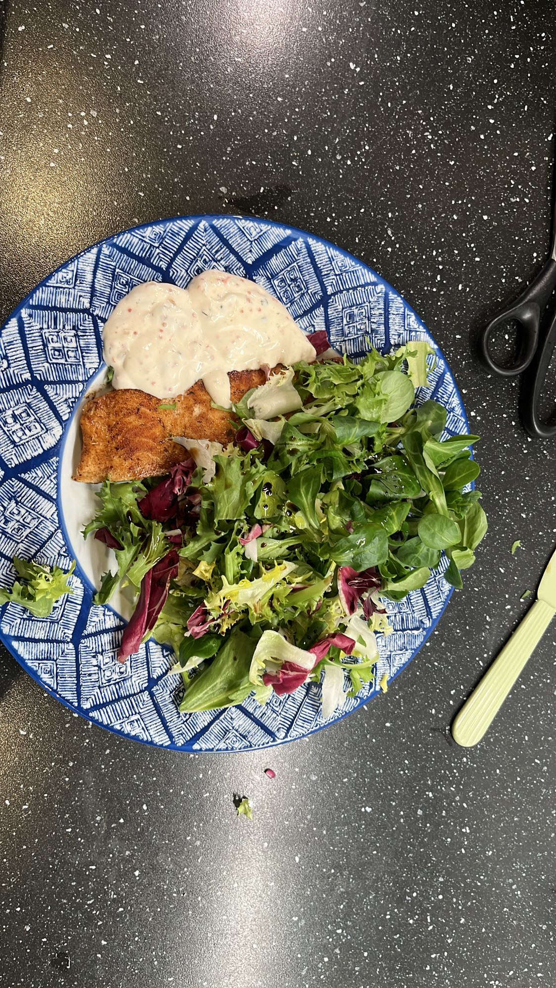 Lax med sallad och sås