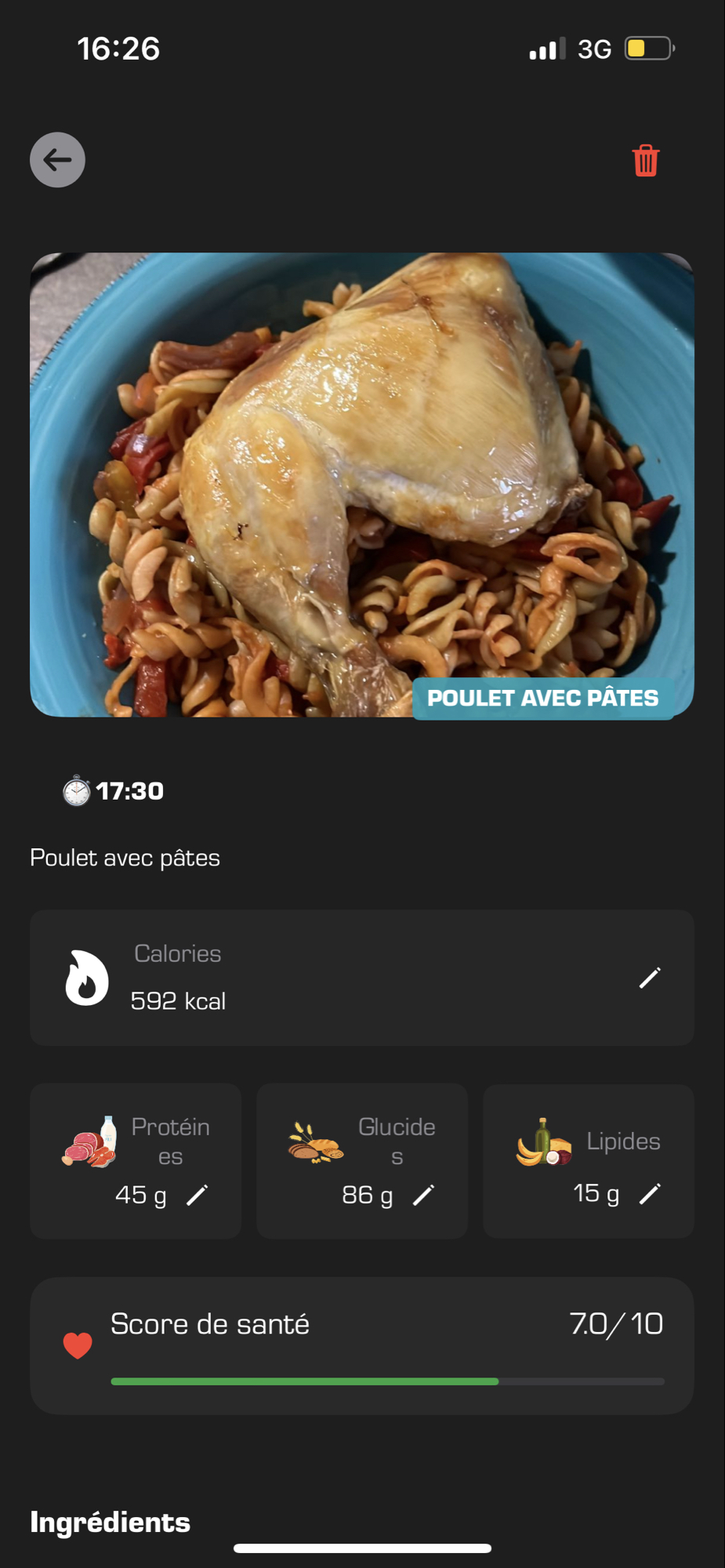 Poulet avec pâtes