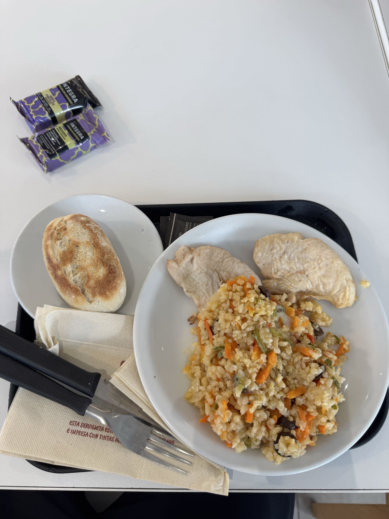 Pollo con arroz y pan