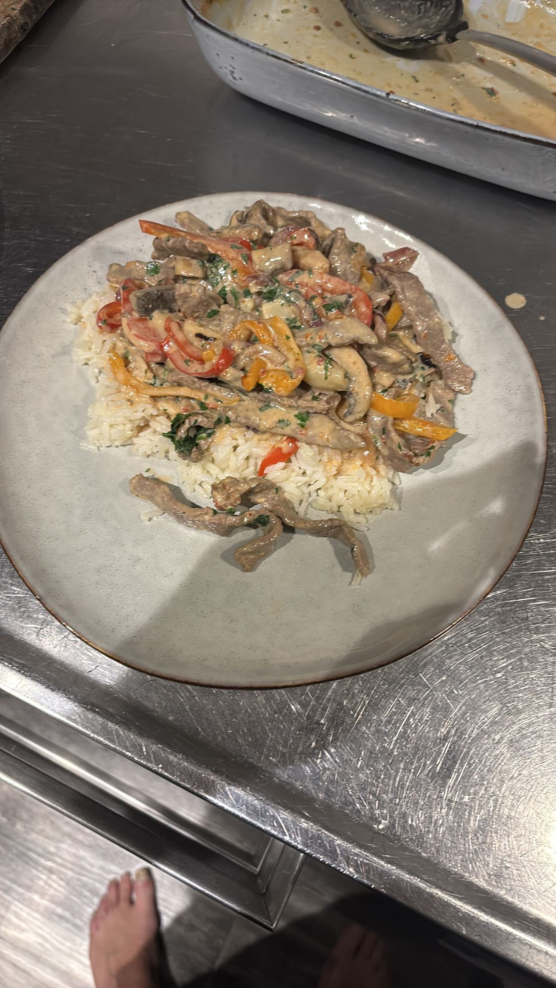 Biff stroganoff med ris