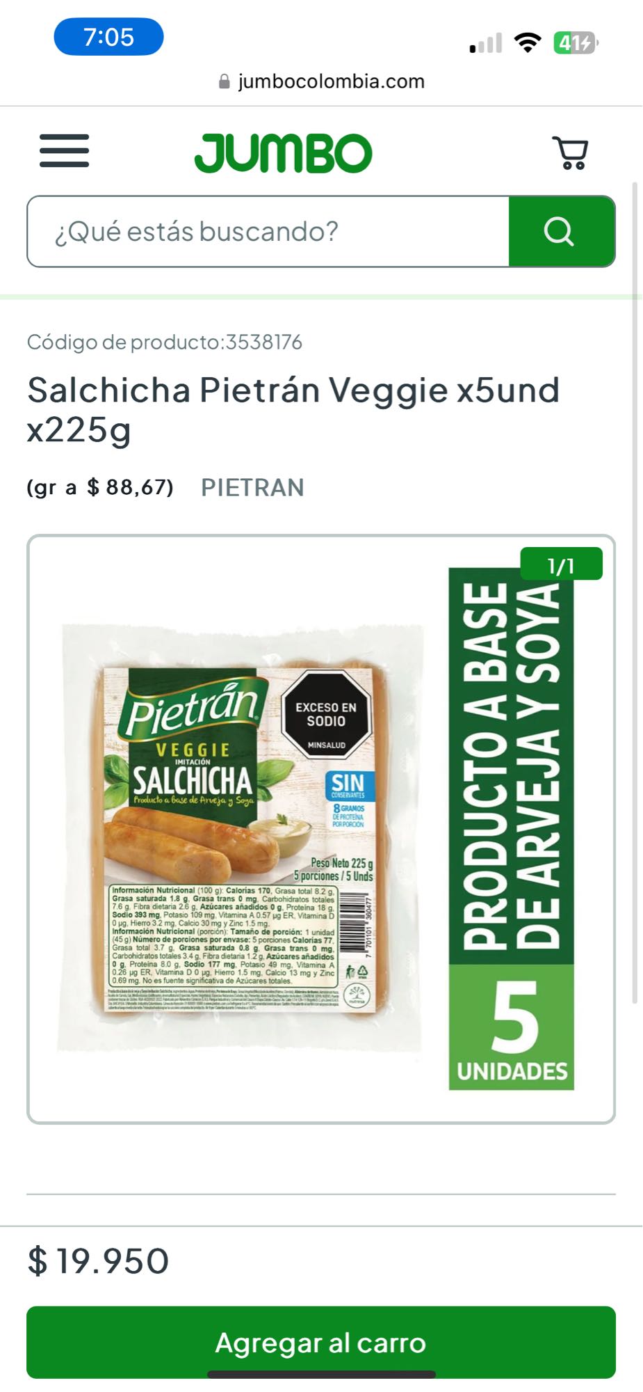 Salchicha Veggie Pietrán