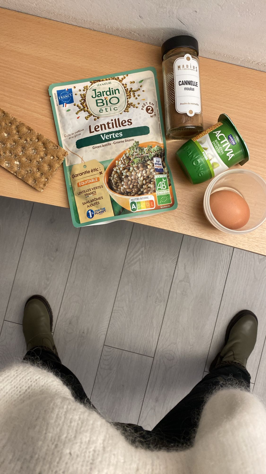 Repas lentilles et œuf