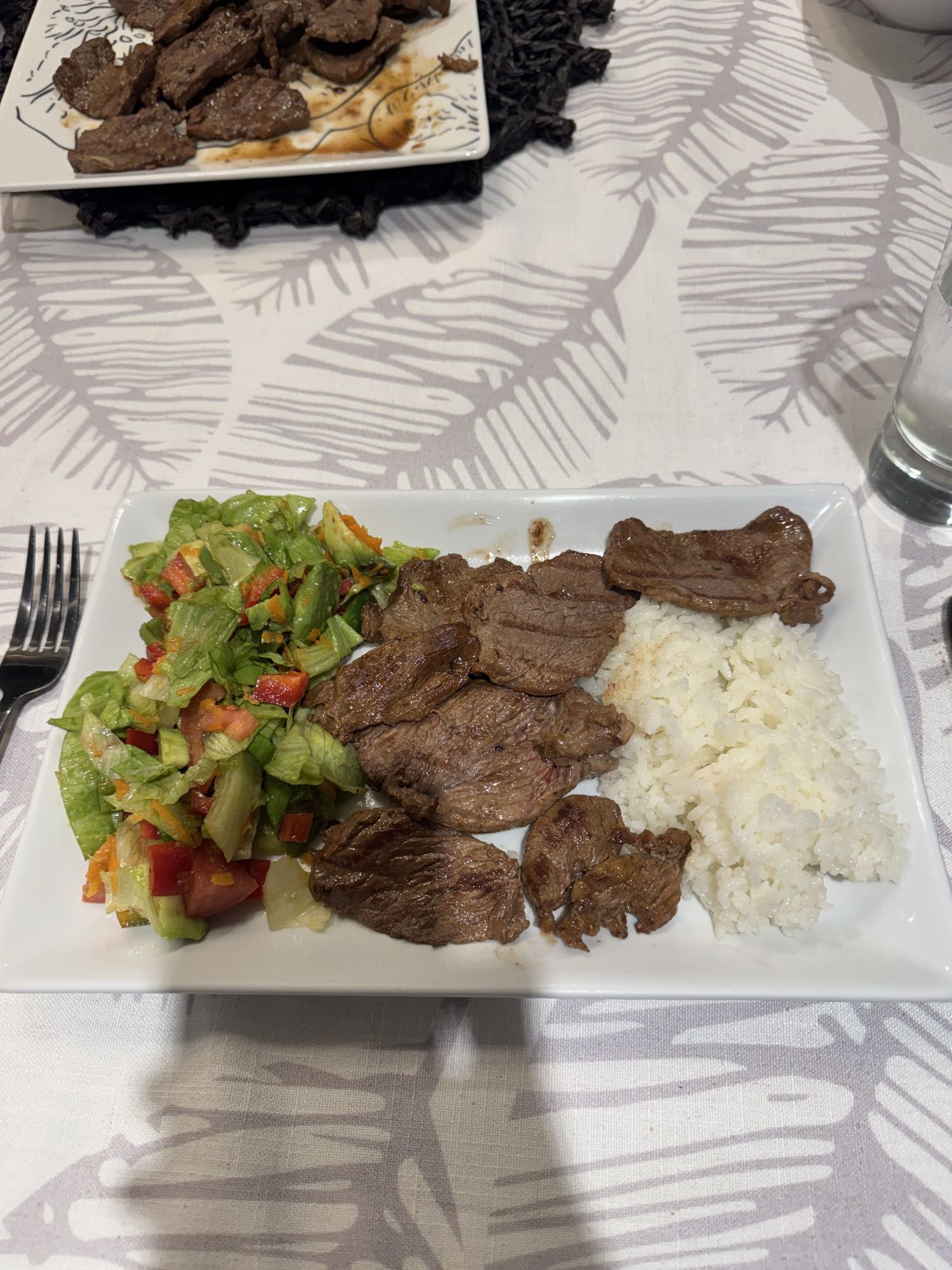 Carne con arroz y ensalada