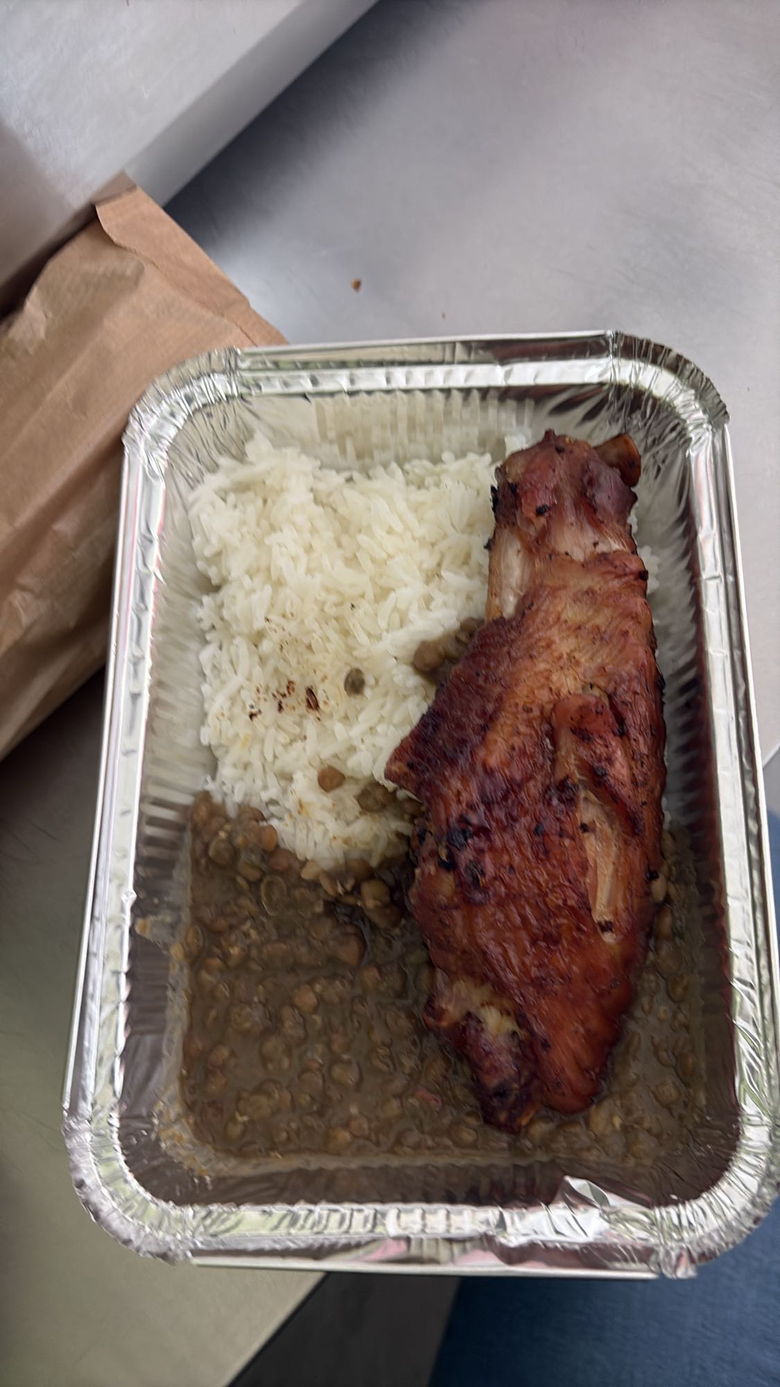 Poulet, riz et lentilles