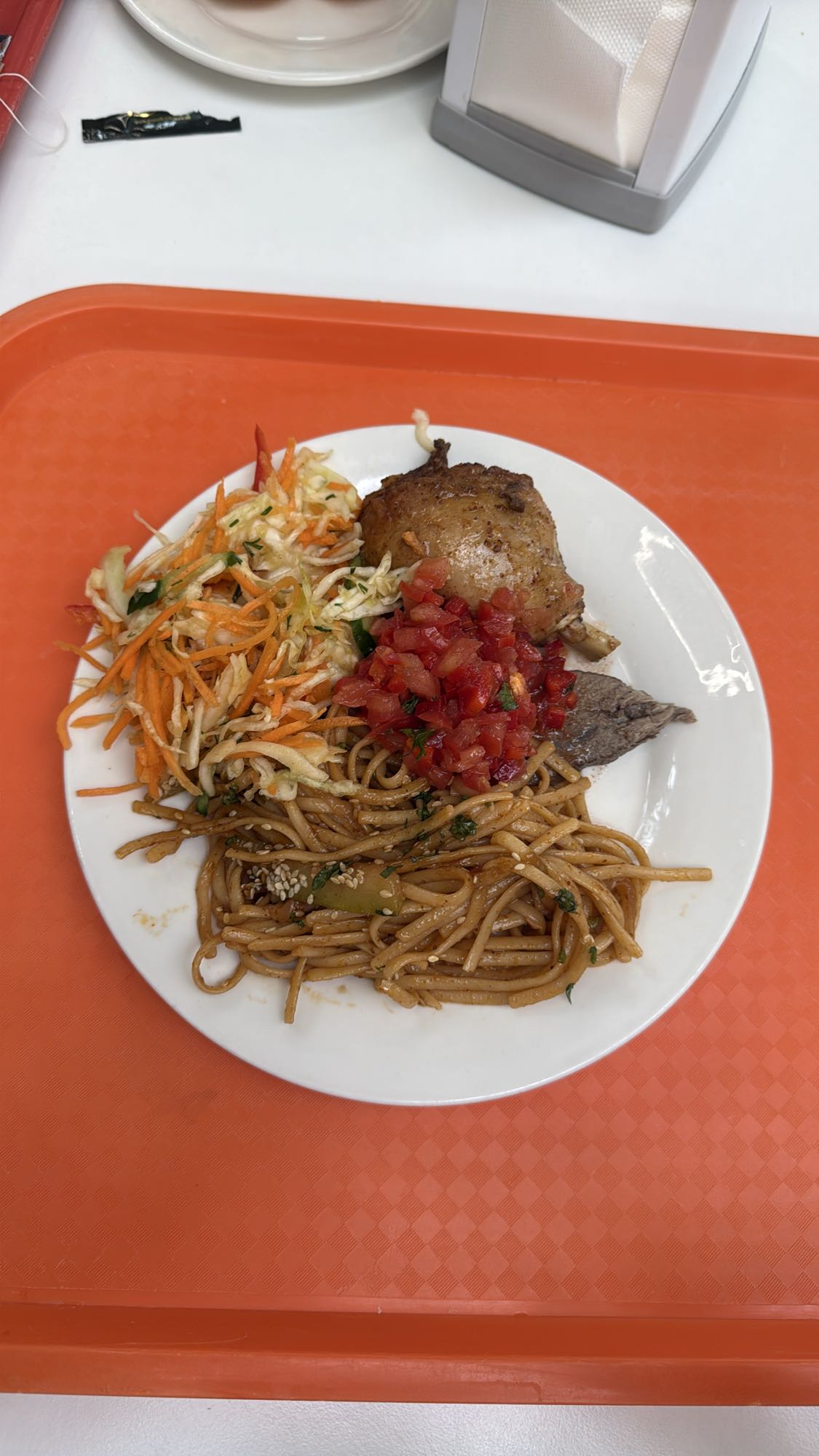 Noodles with chicken plate