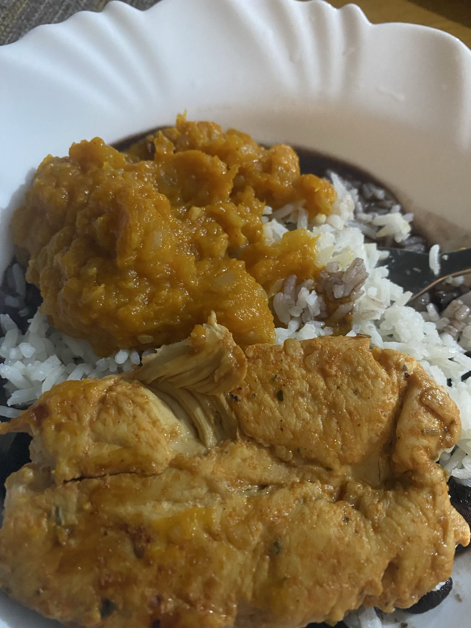 Frango com arroz e abóbora