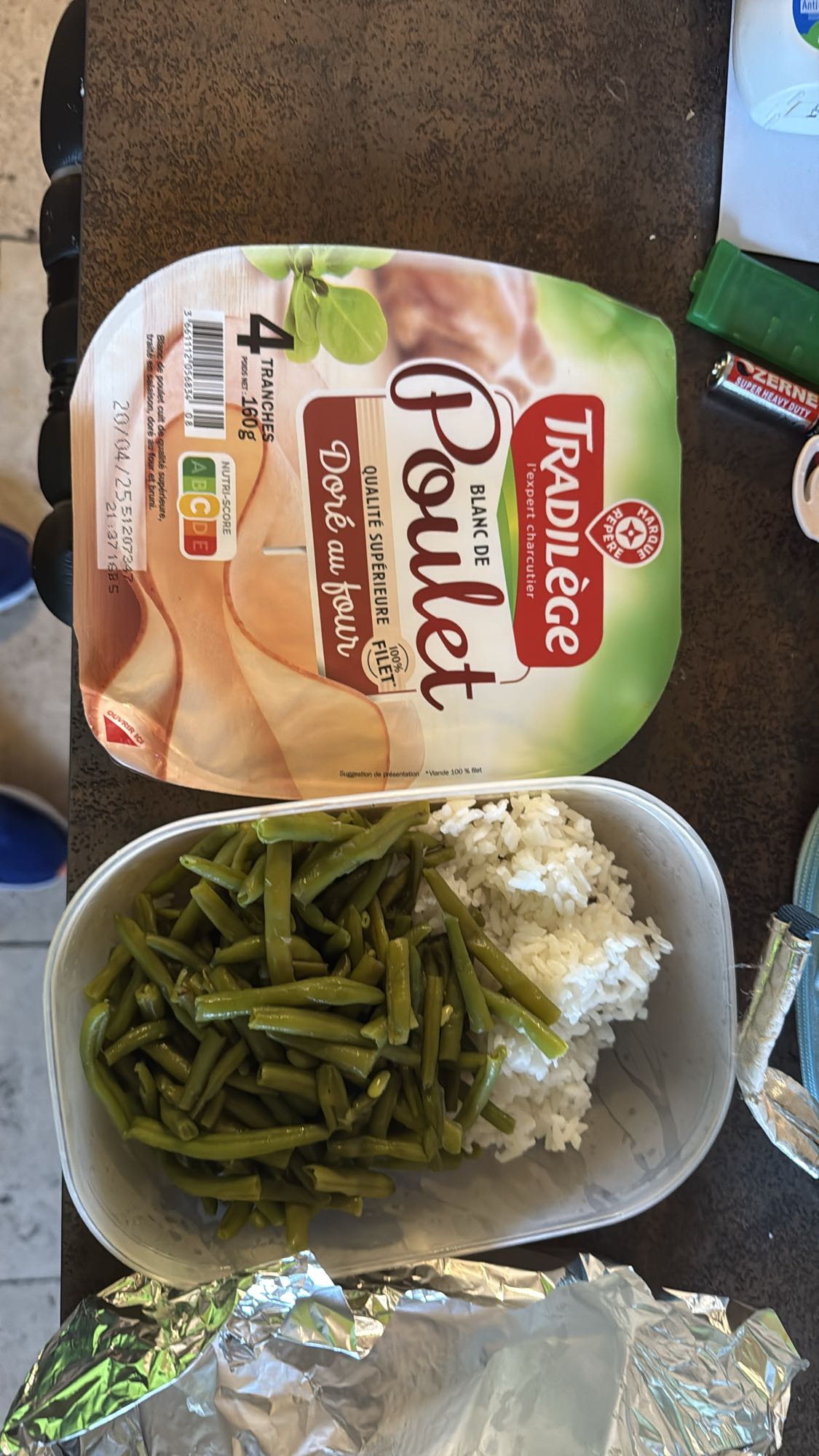 Poulet riz haricots verts