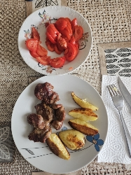Meat, potatoes, tomatoes