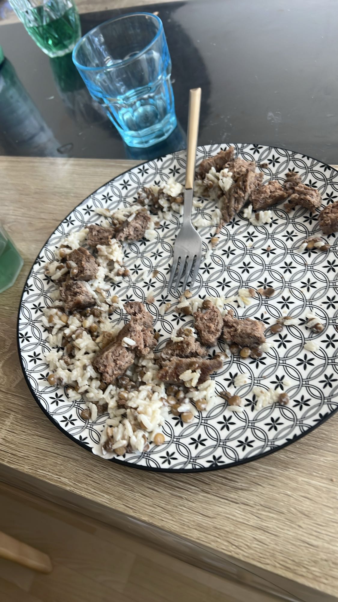Riz, lentilles et boeuf