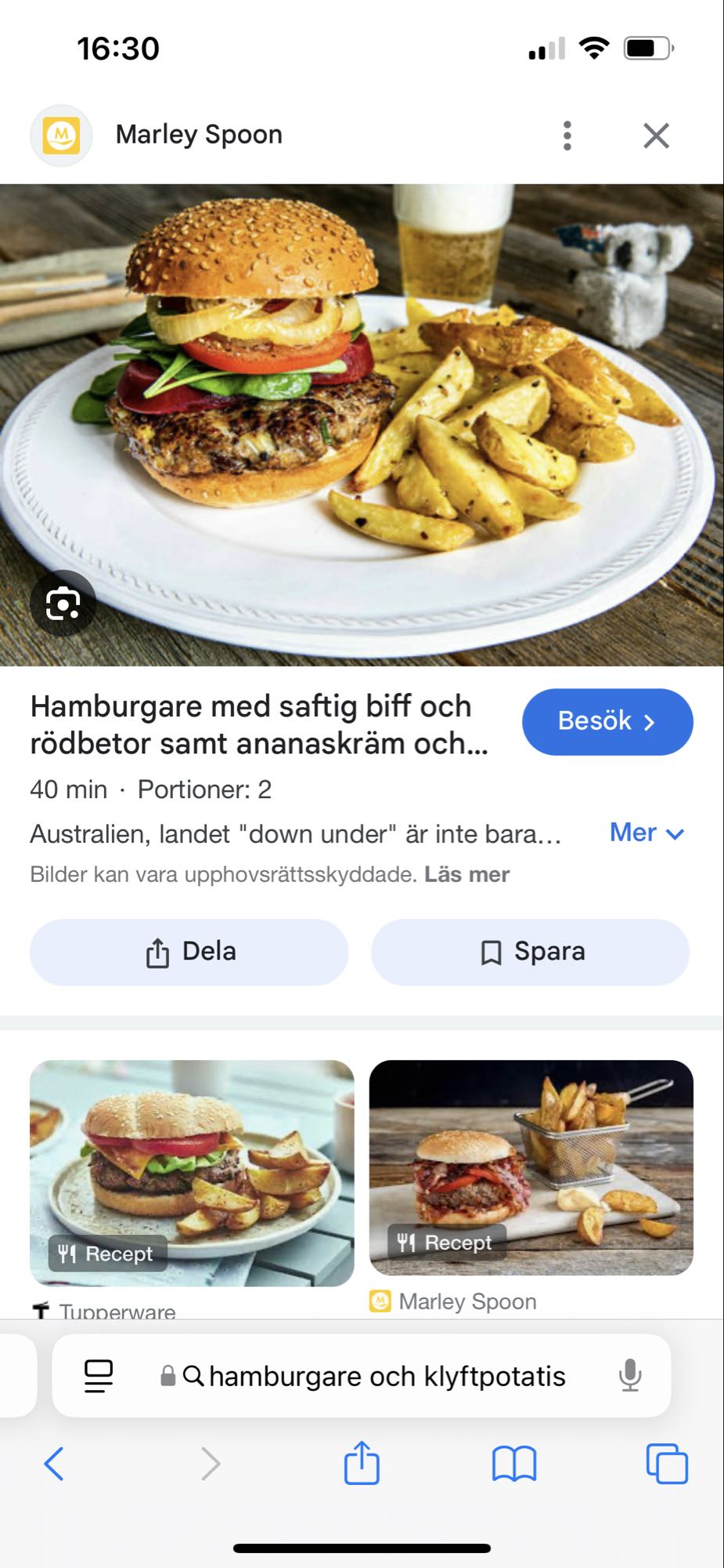Hamburgare med klyftpotatis