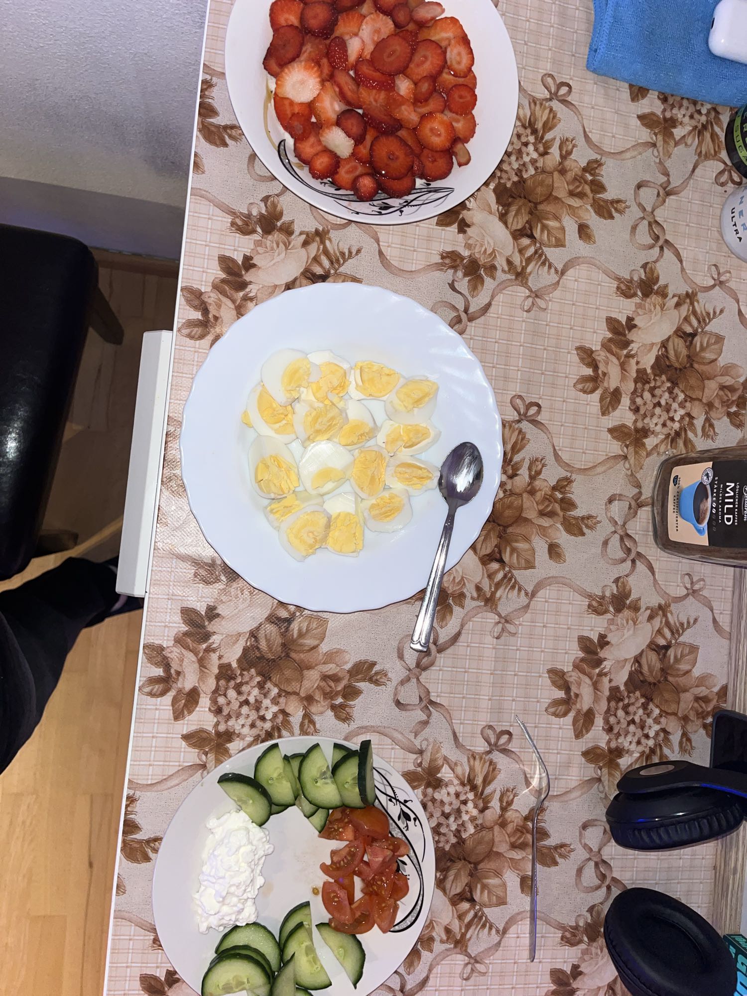 Eggs with fruit & salad