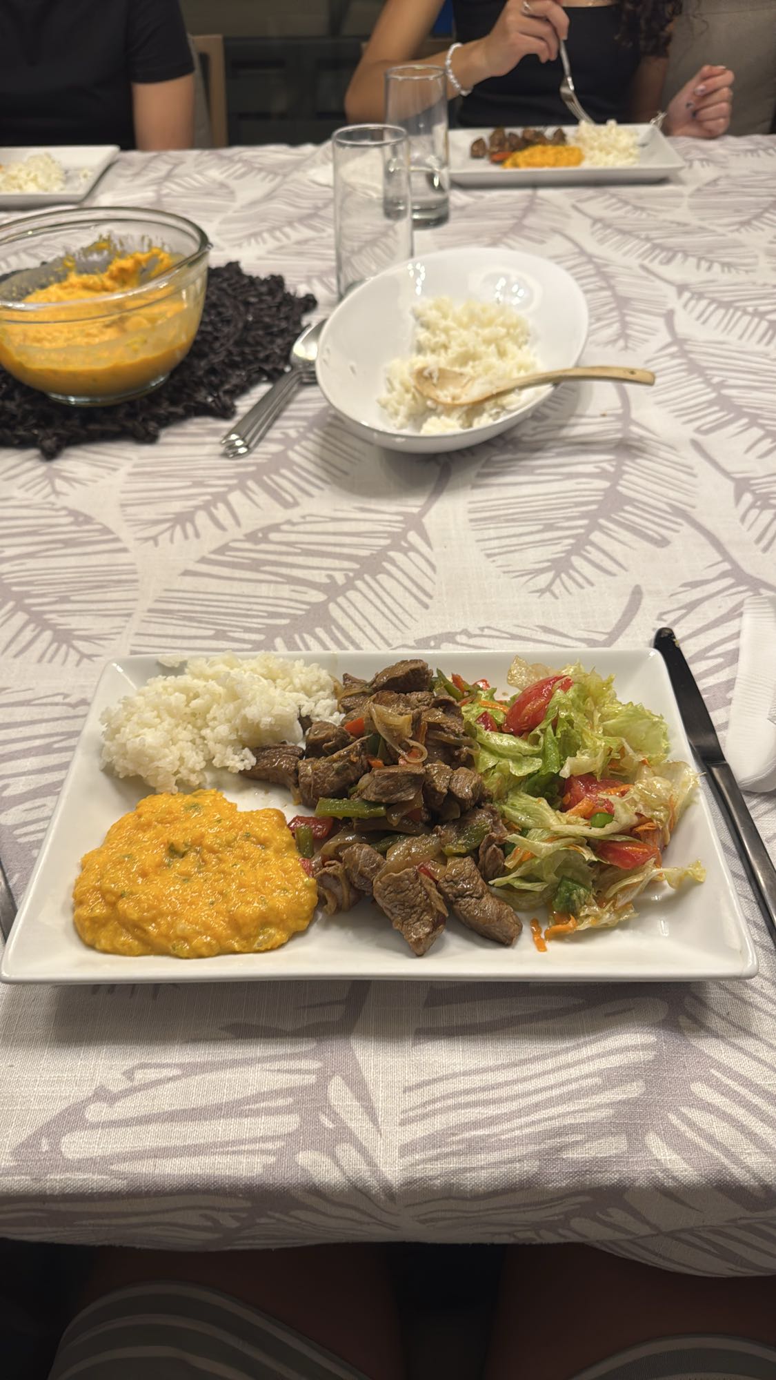 Carne con arroz y ensalada