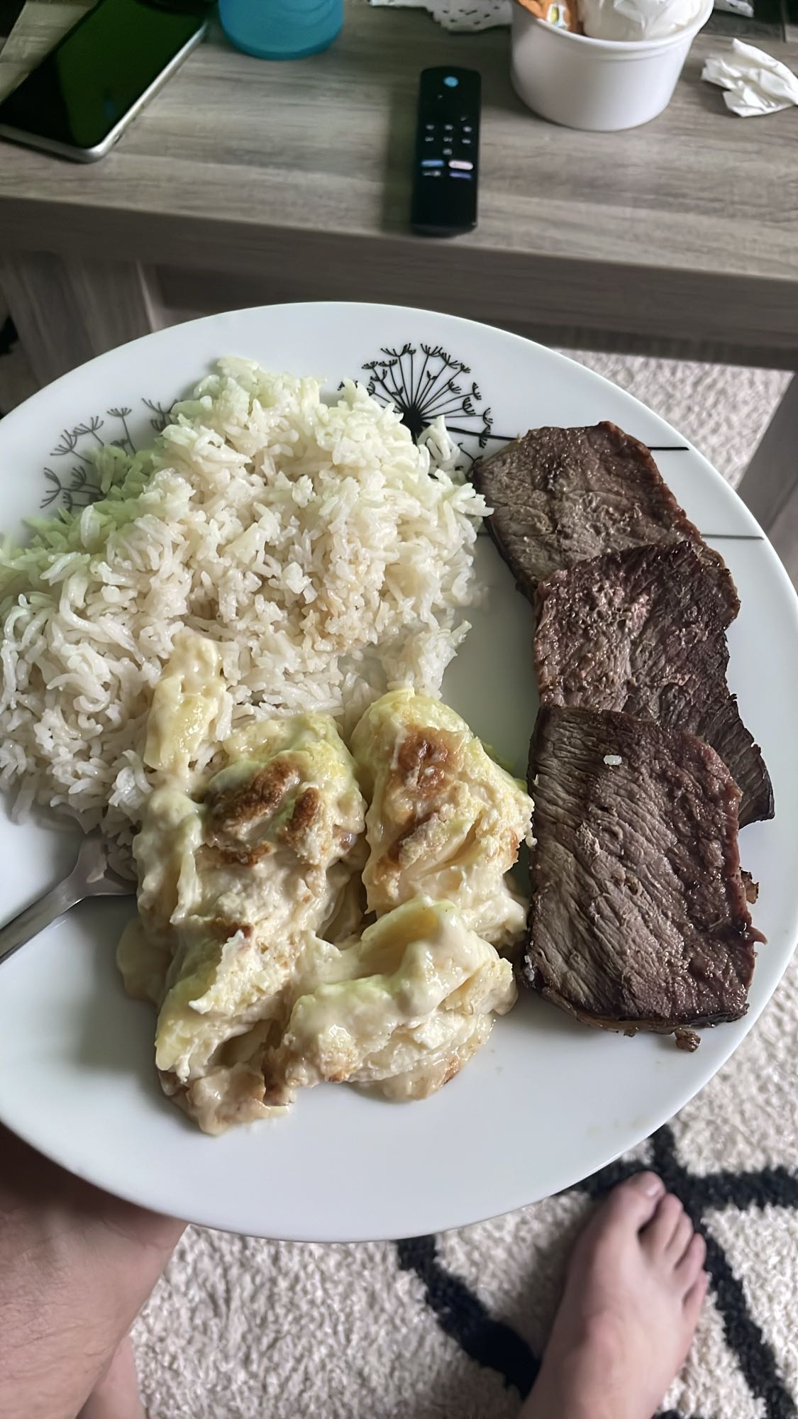 Riz, boeuf et gratin