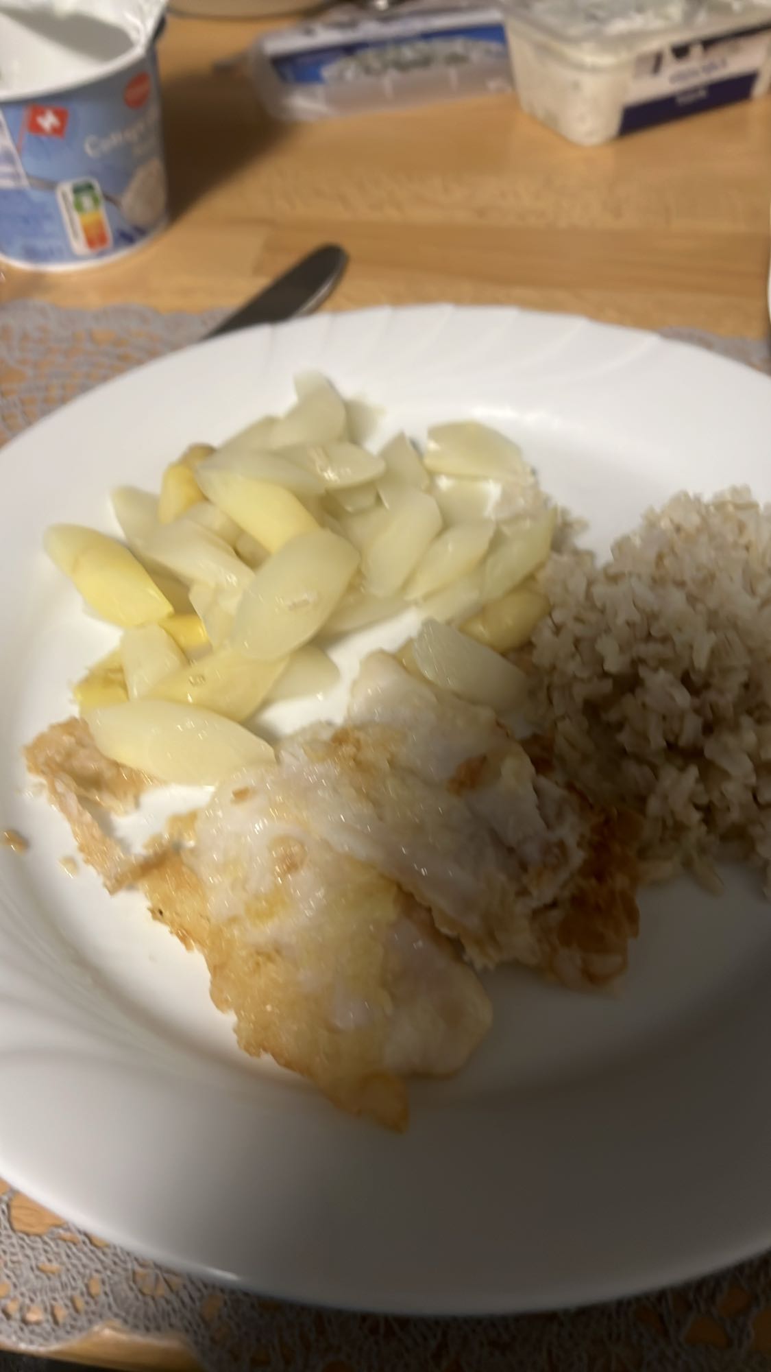 Fisch mit Spargel und Reis