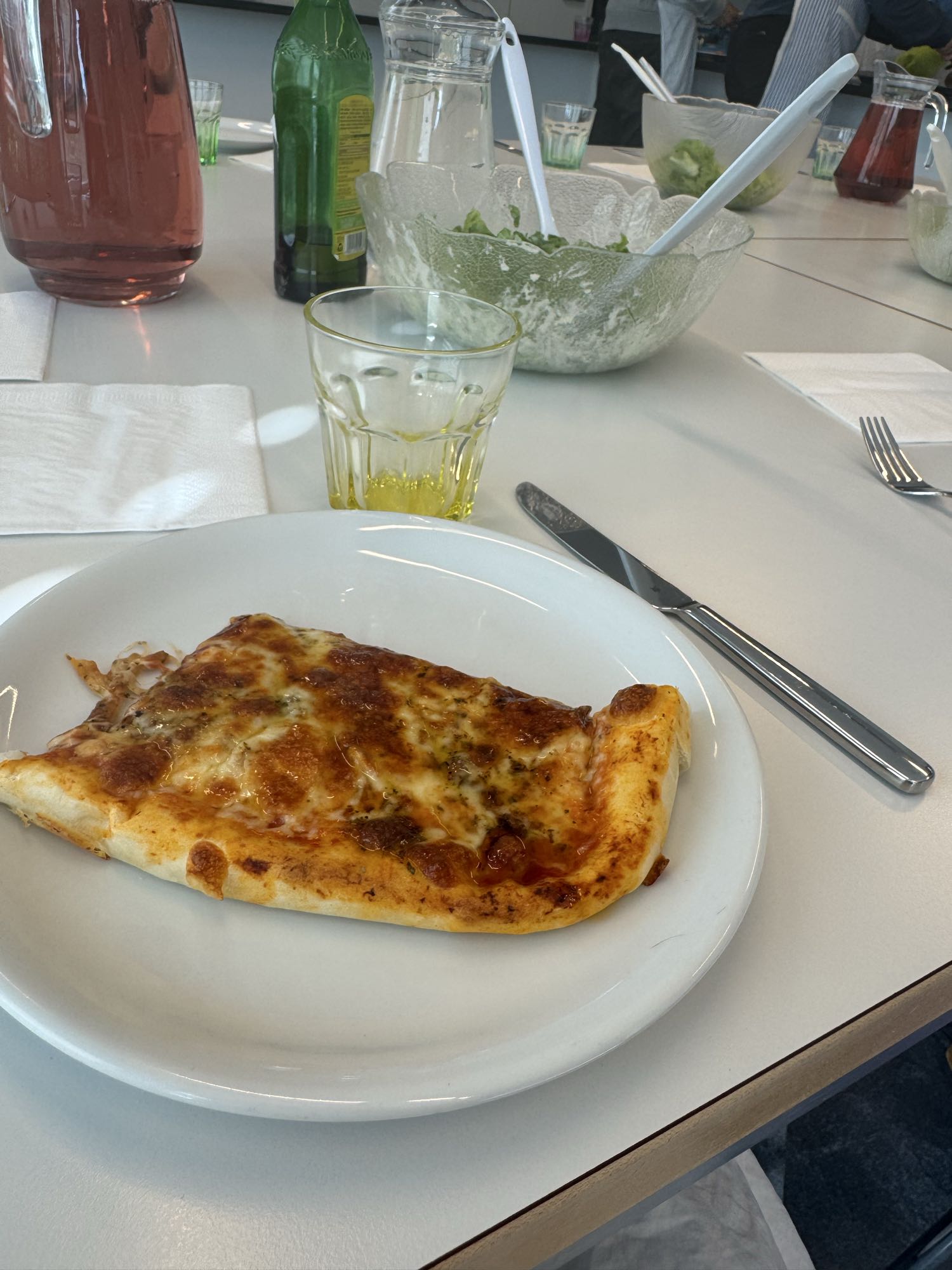 Pizza slice with salad