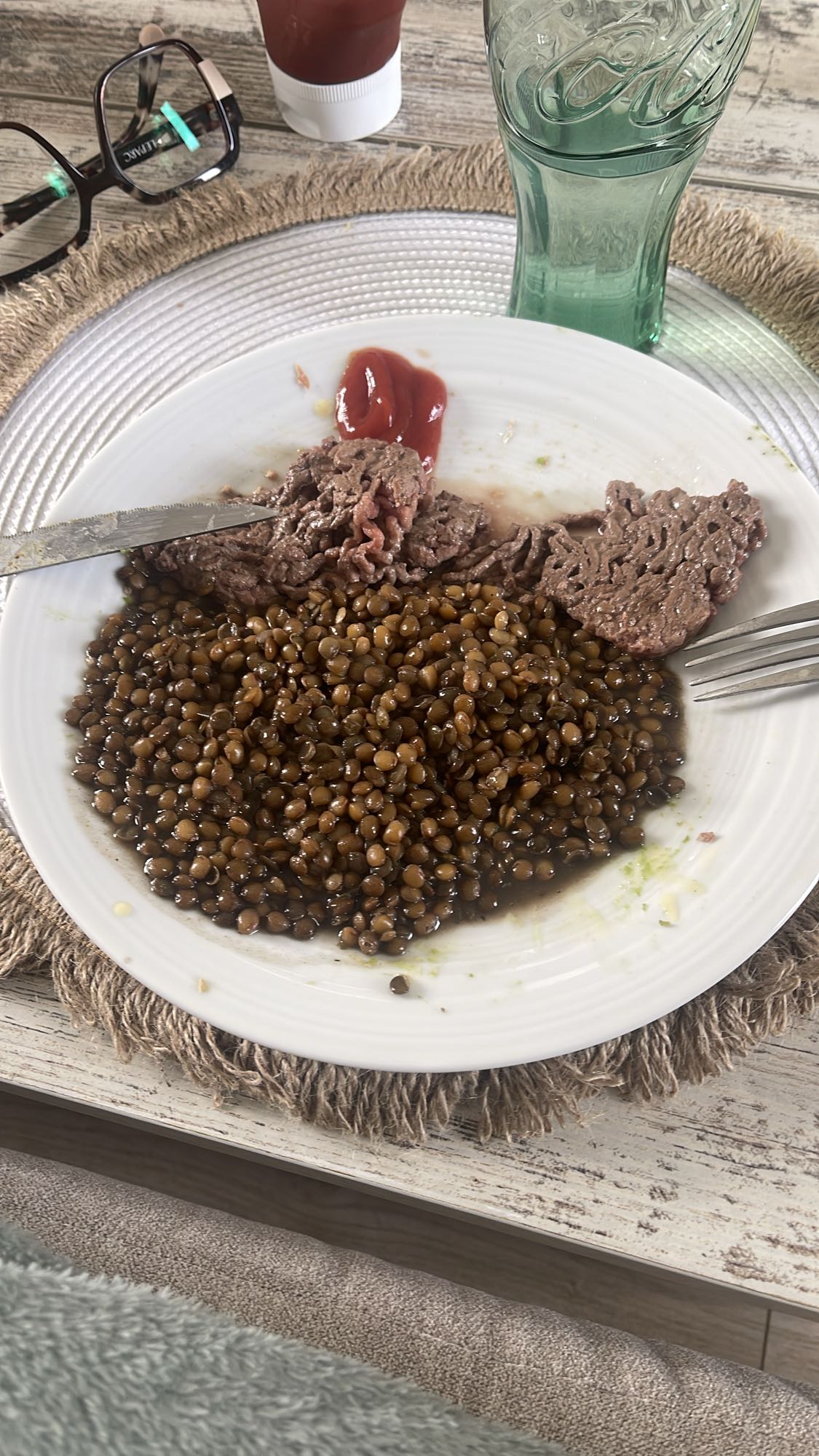 Lentilles et steak haché