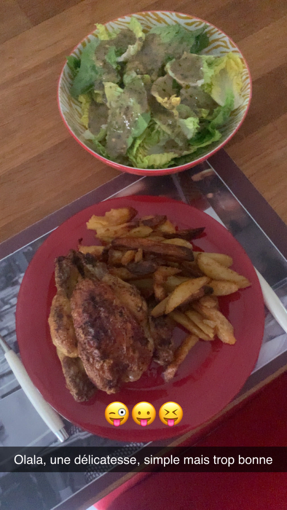 Poulet frites salade