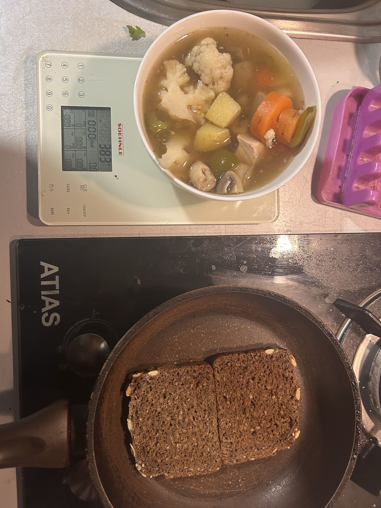 Veg soup with pumpkin seed rye bread