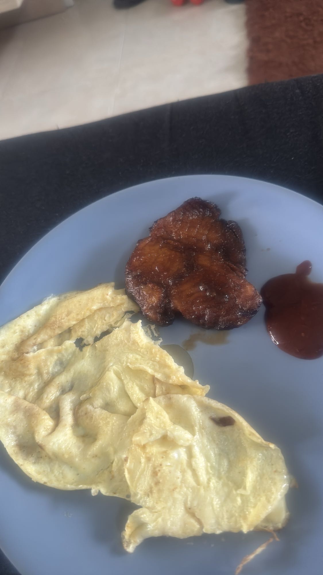 Eggs and grilled meat