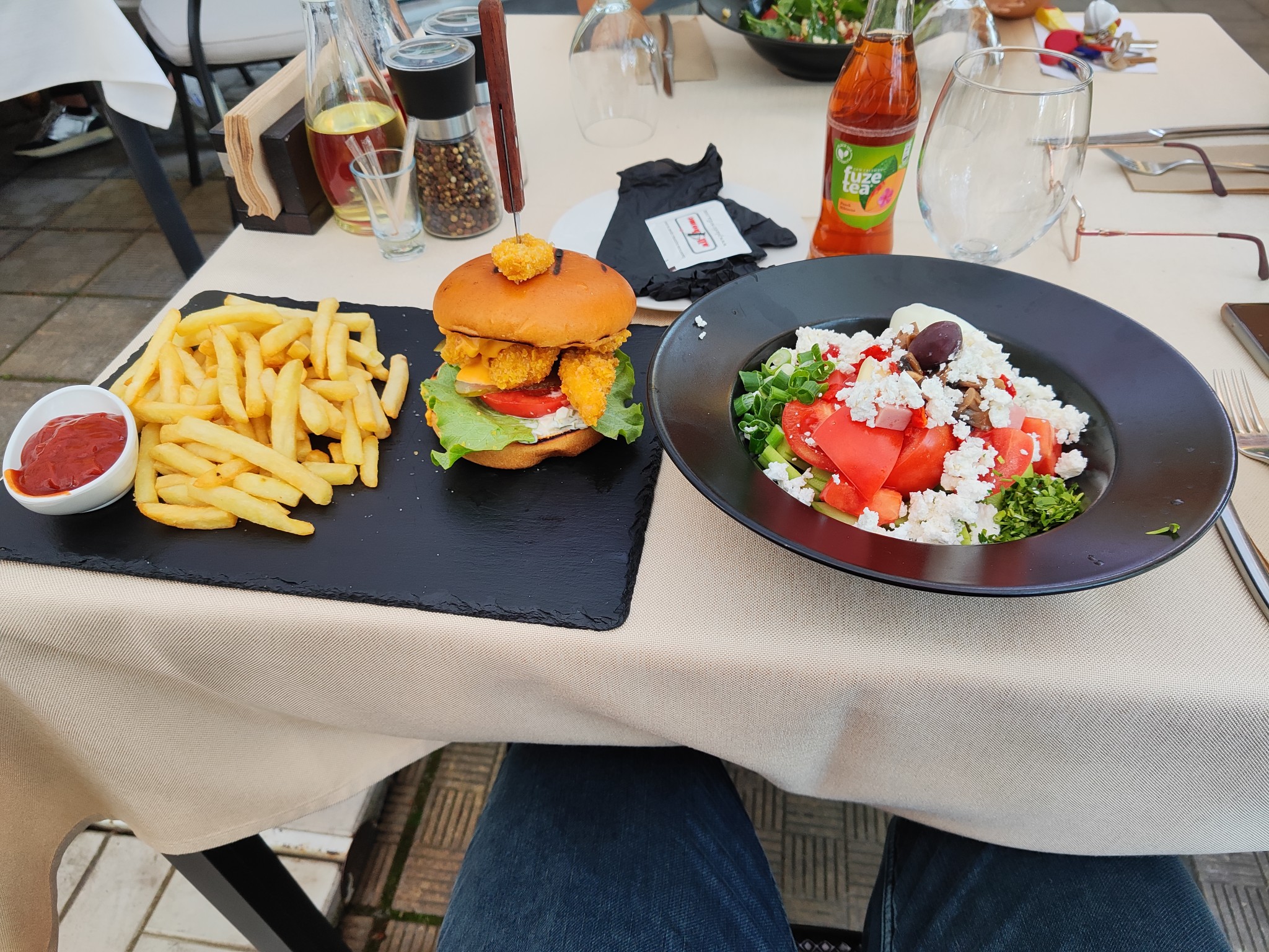 Burger with fries & salad