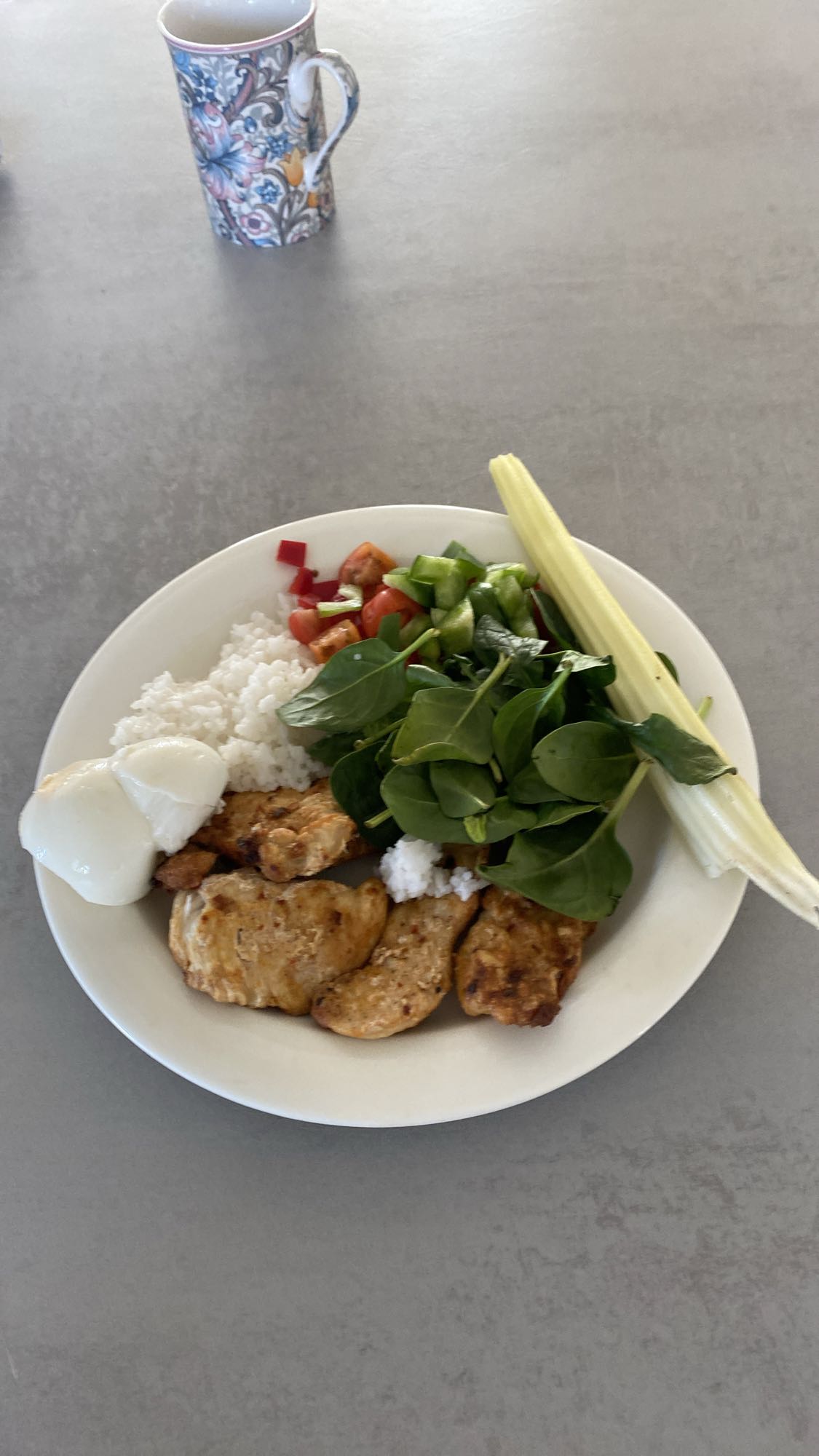 Kyckling med ris, ägg, grönsaker, vatten, ACV och kreatin