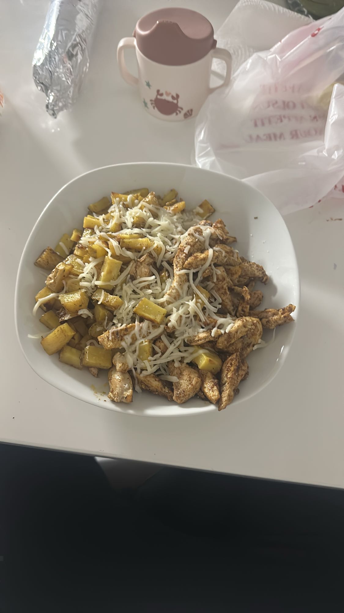 Hähnchen mit Kartoffeln und Käse Light