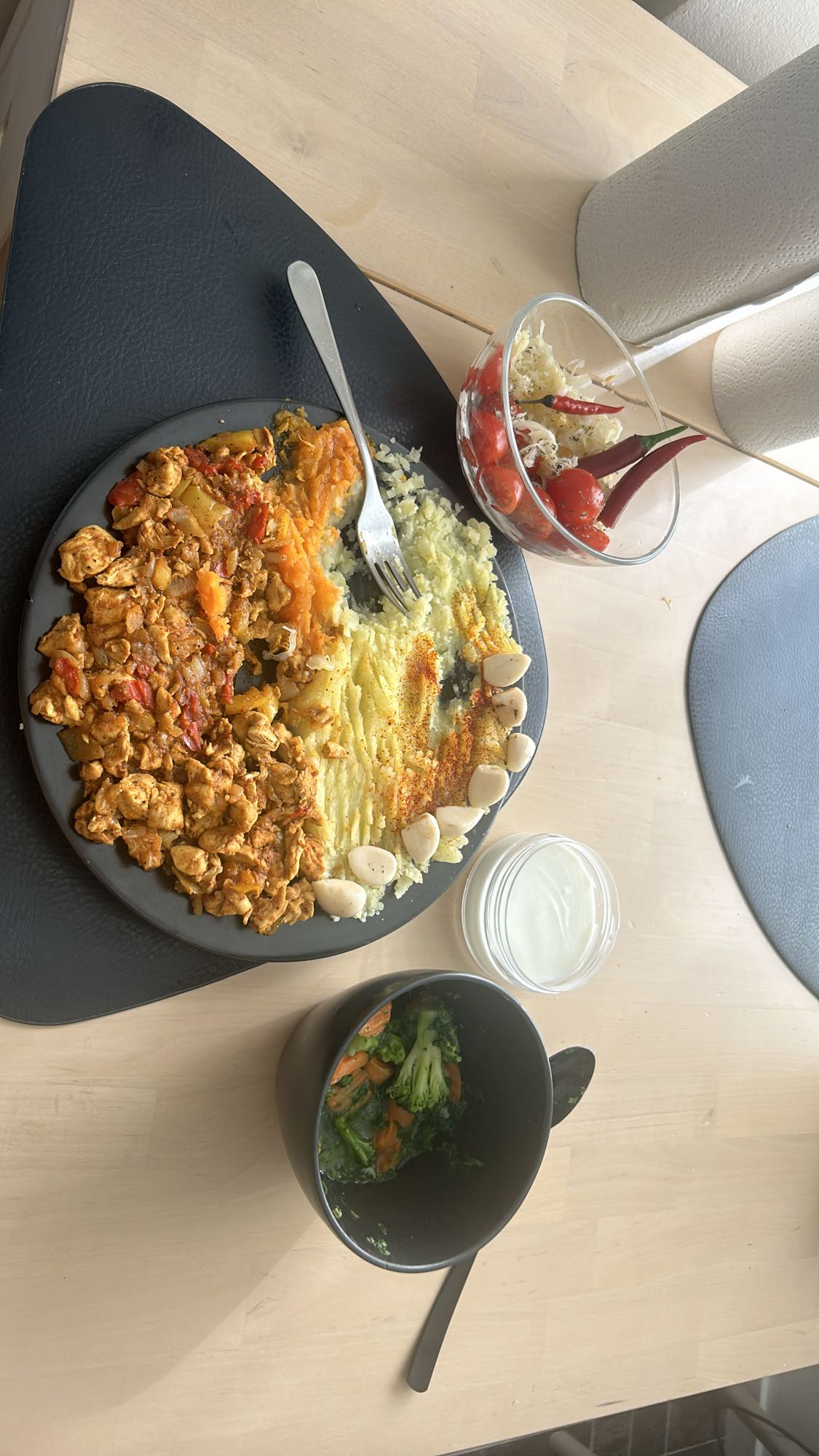 Kyckling och mos tallrik