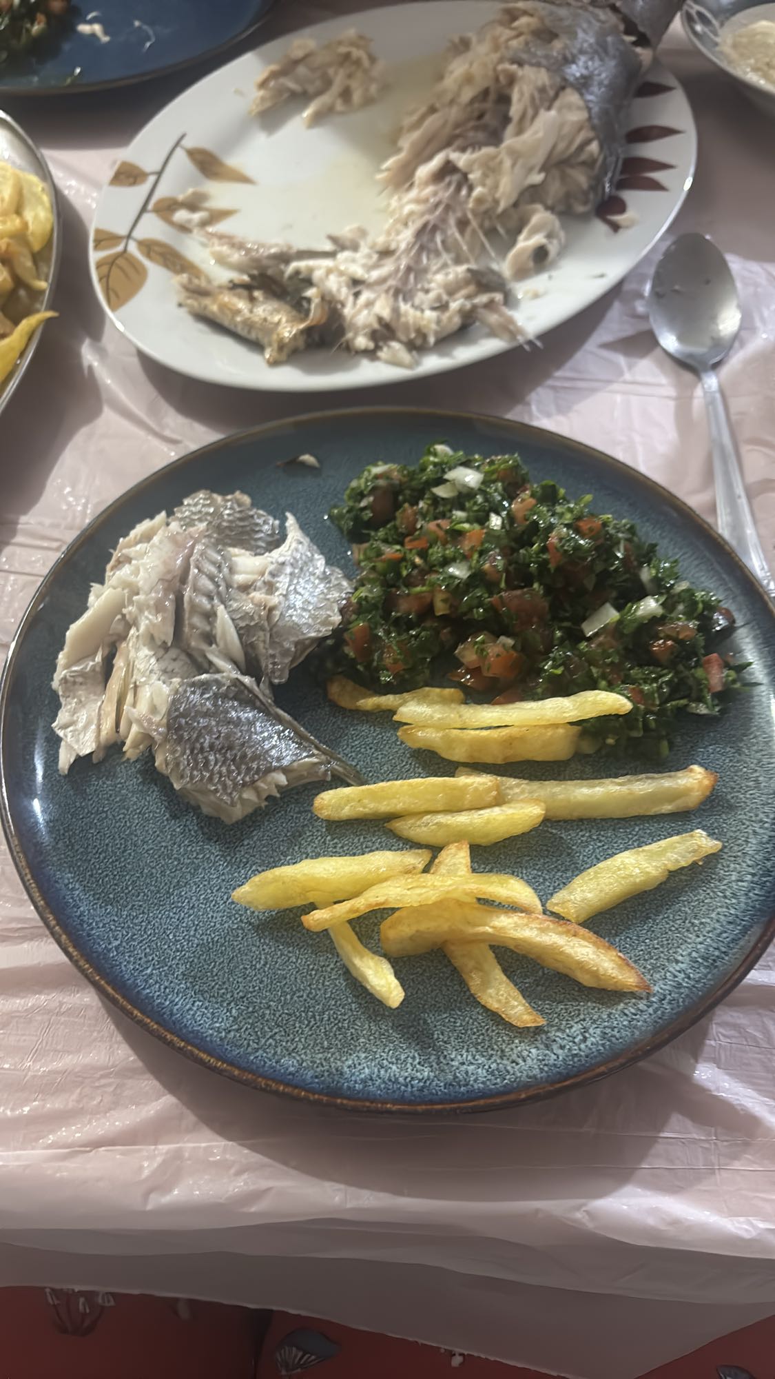 Fish with fries and salad