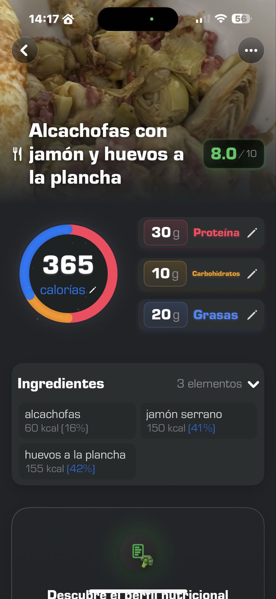 Alcachofas con jamón y huevo