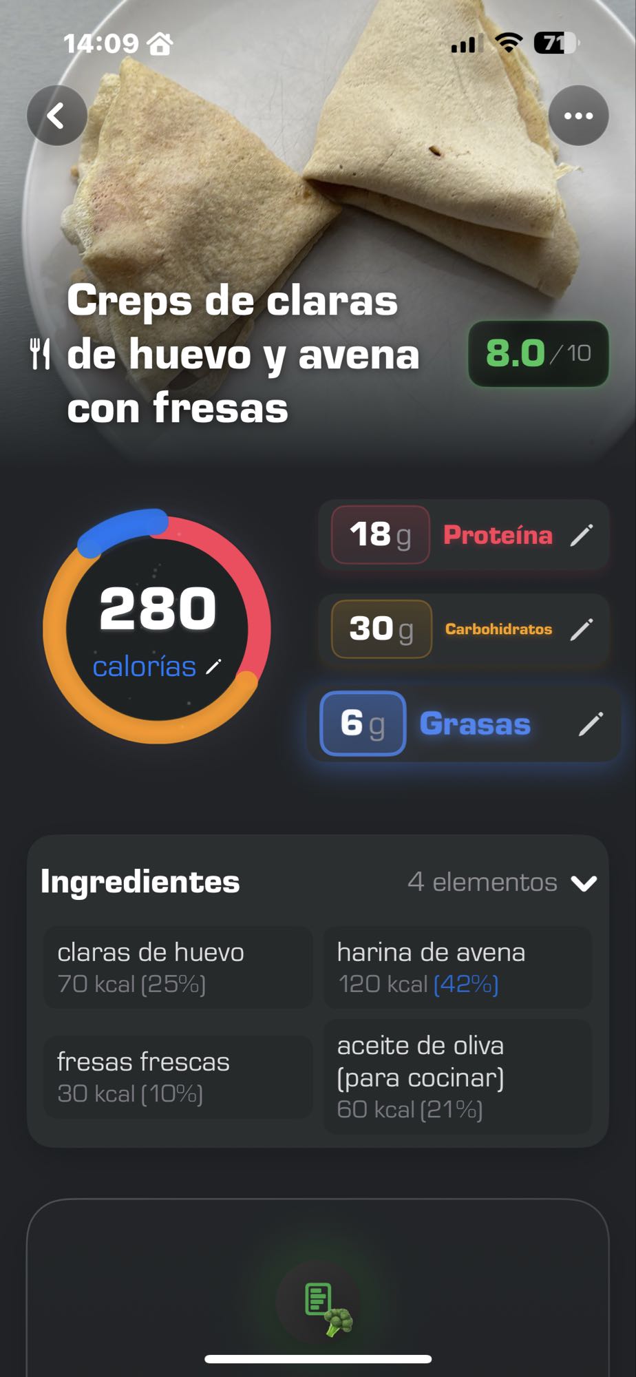 Crepas de avena sin fresas ni aceite