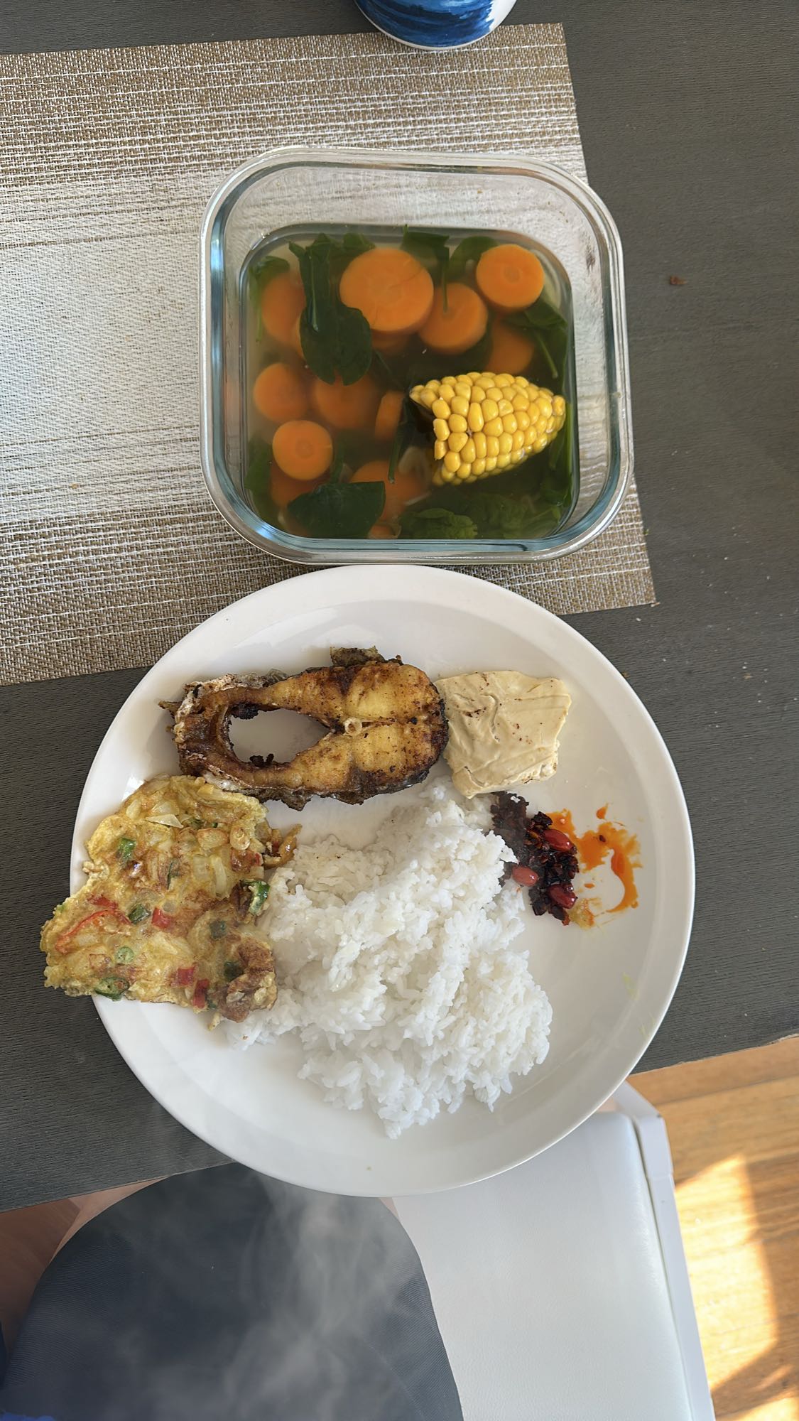 Rice with fish and soup