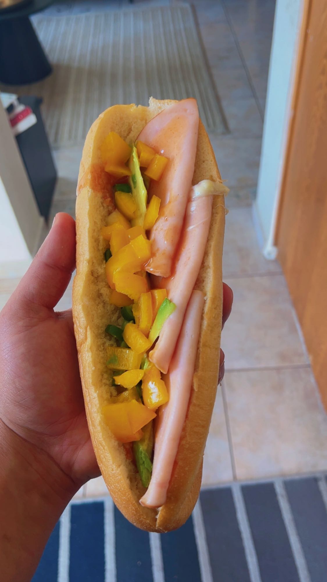 Turkey with cheese, bread and salad