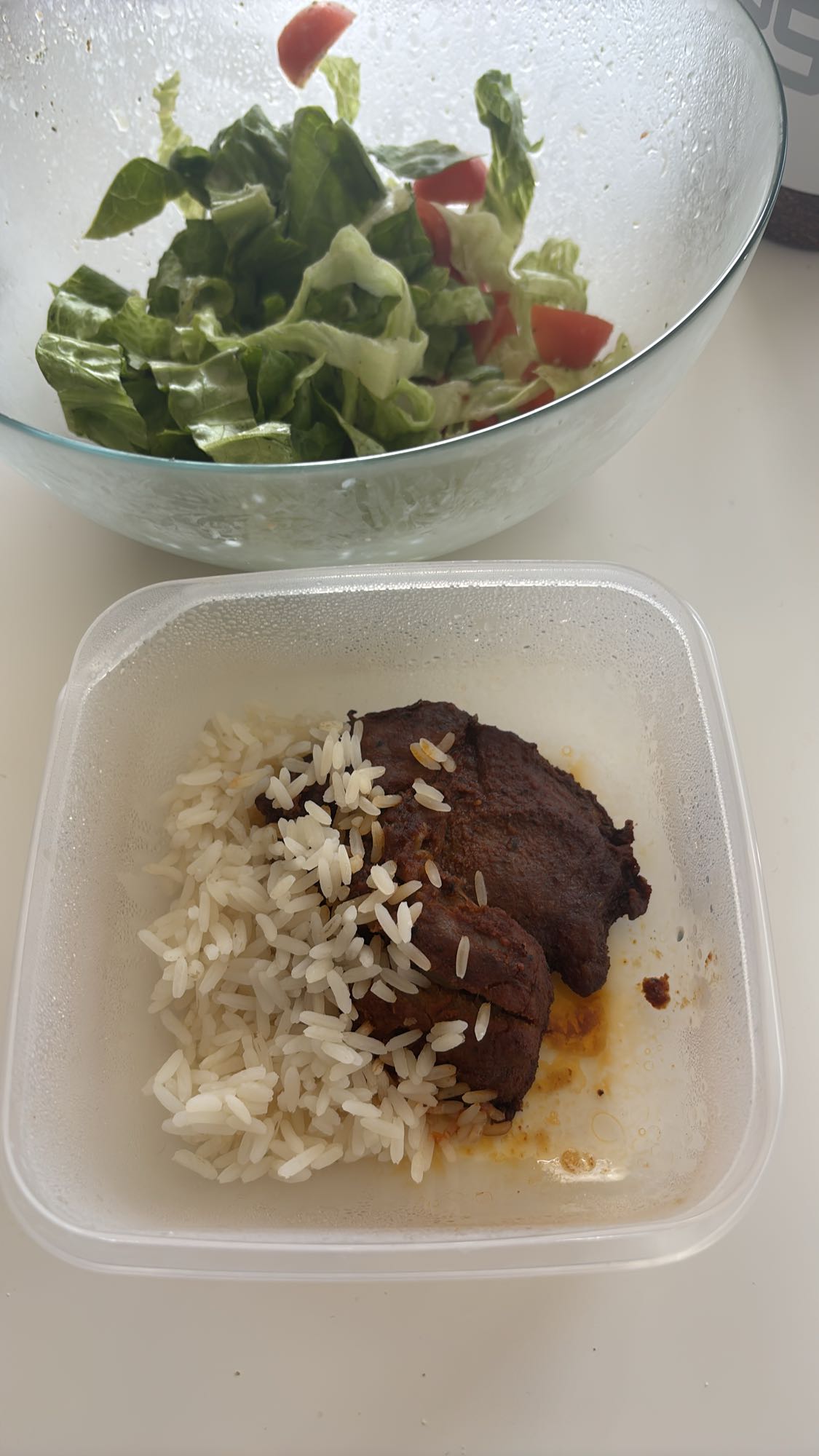 Ris och kött med sallad