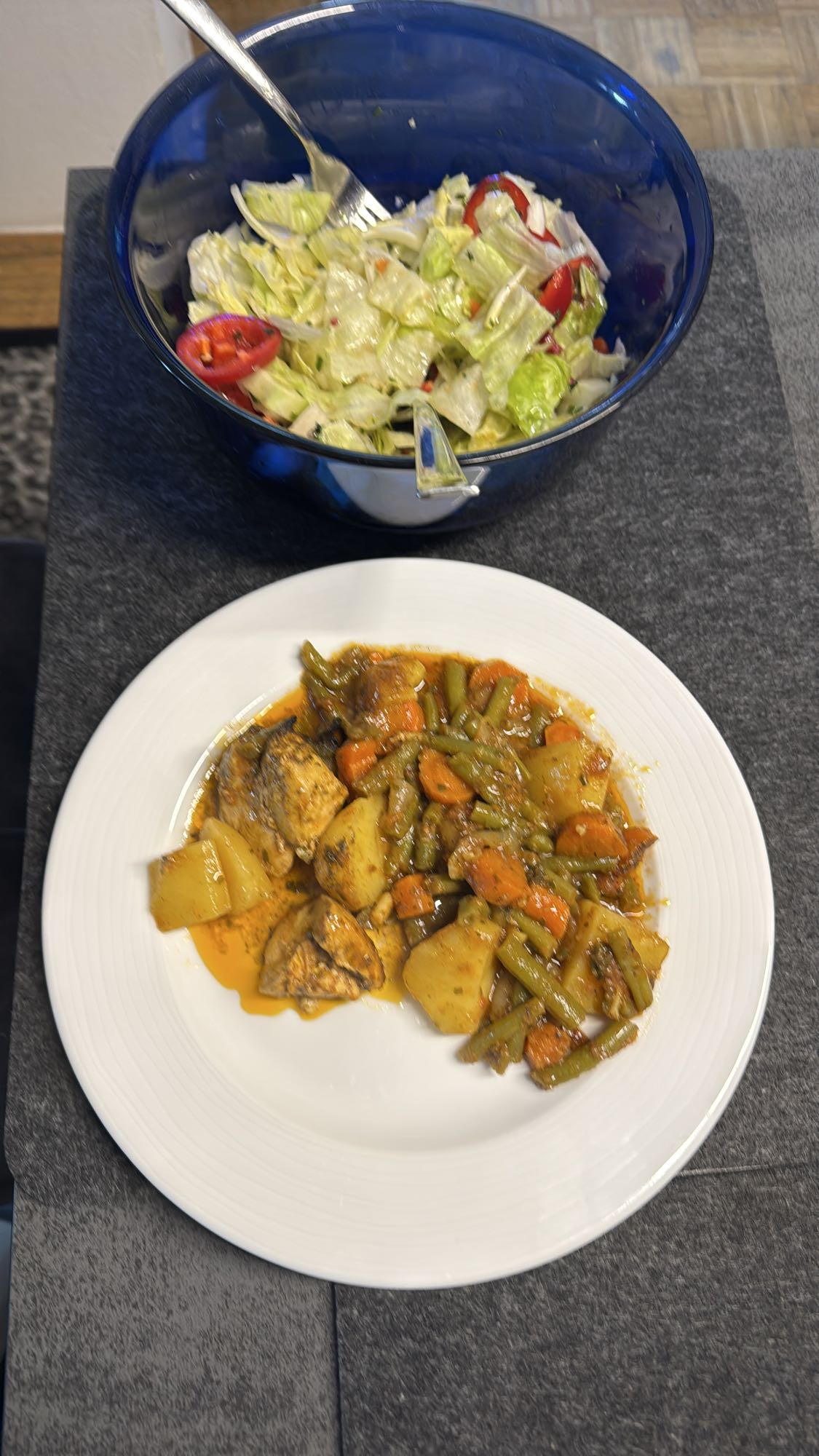 Chicken stew with salad