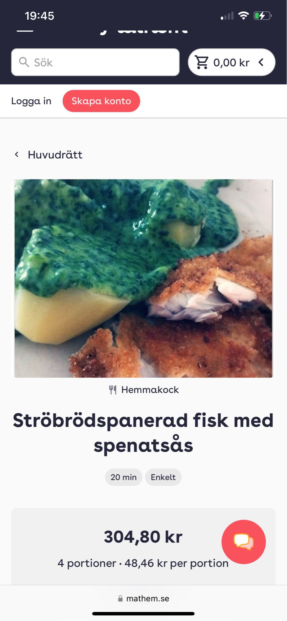 Fisk med spenatsås
