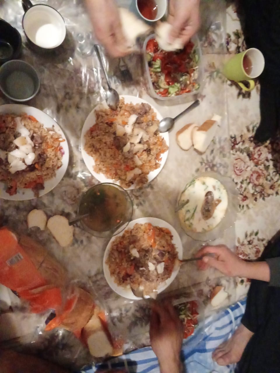 Rice with meat and salad